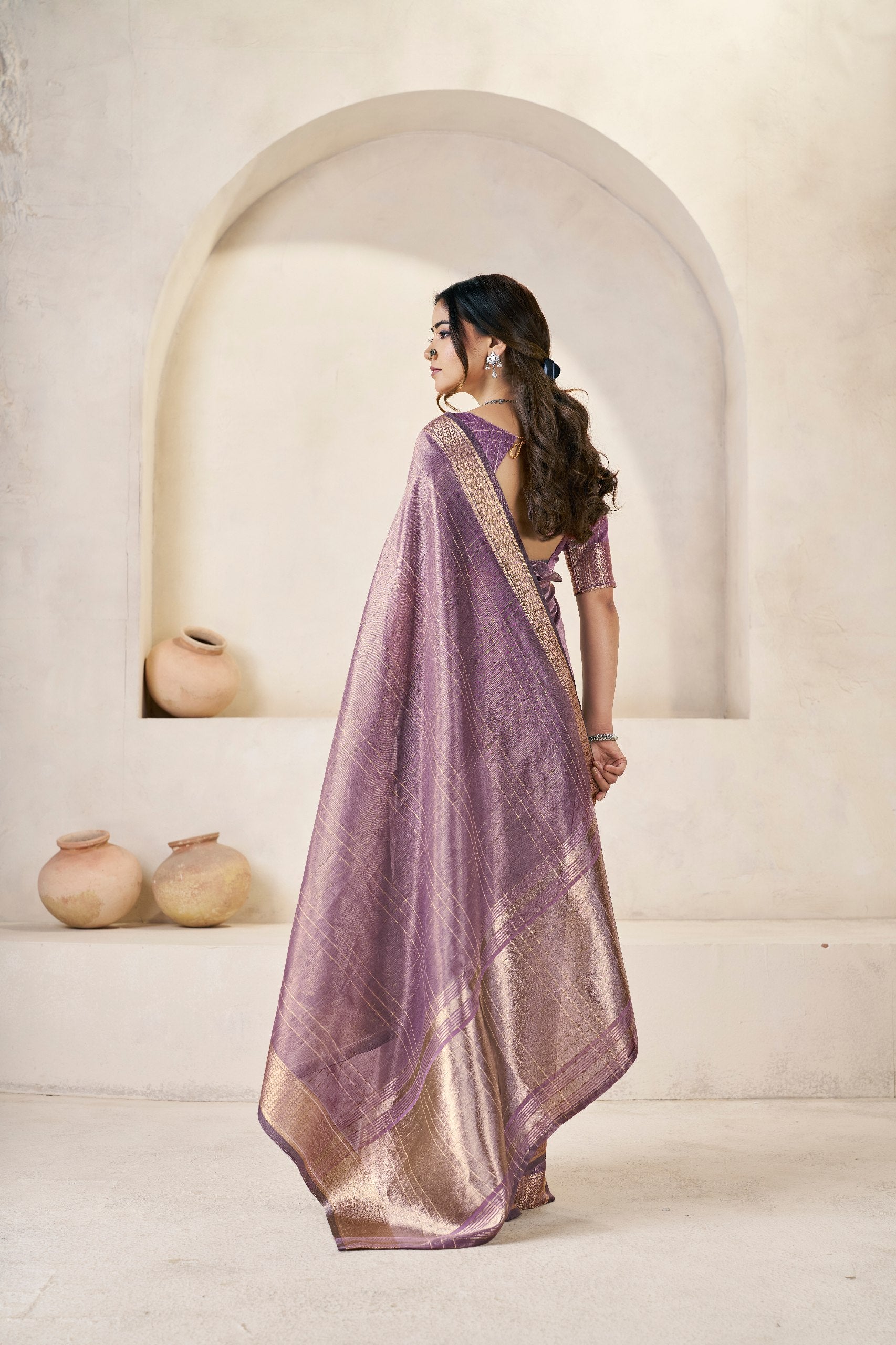 Twilight Lavender Soft Linen Cotton Silk Saree