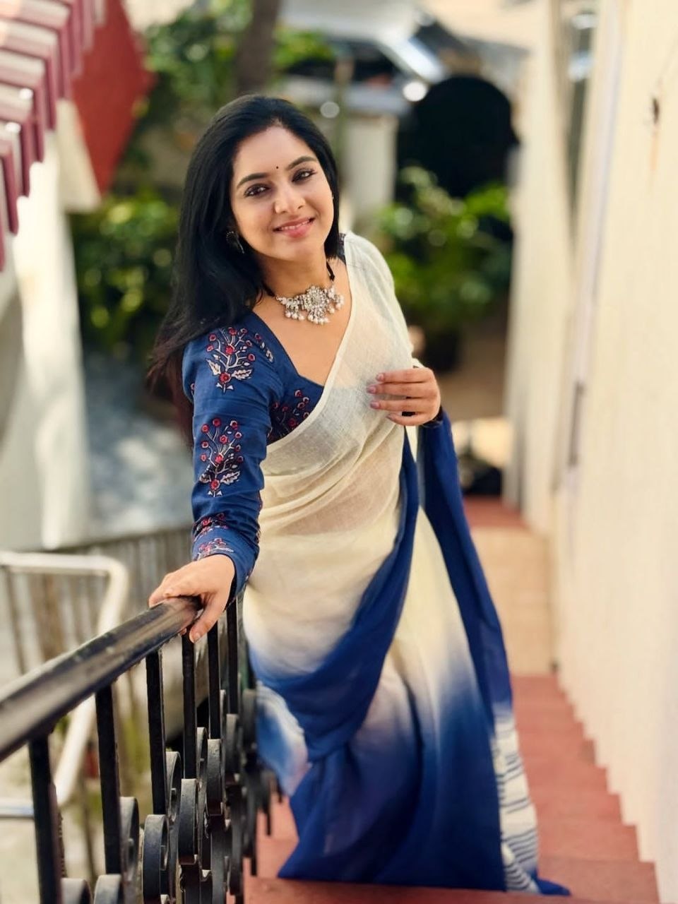 Two Shaded Digital Printed Linen Cotton Saree