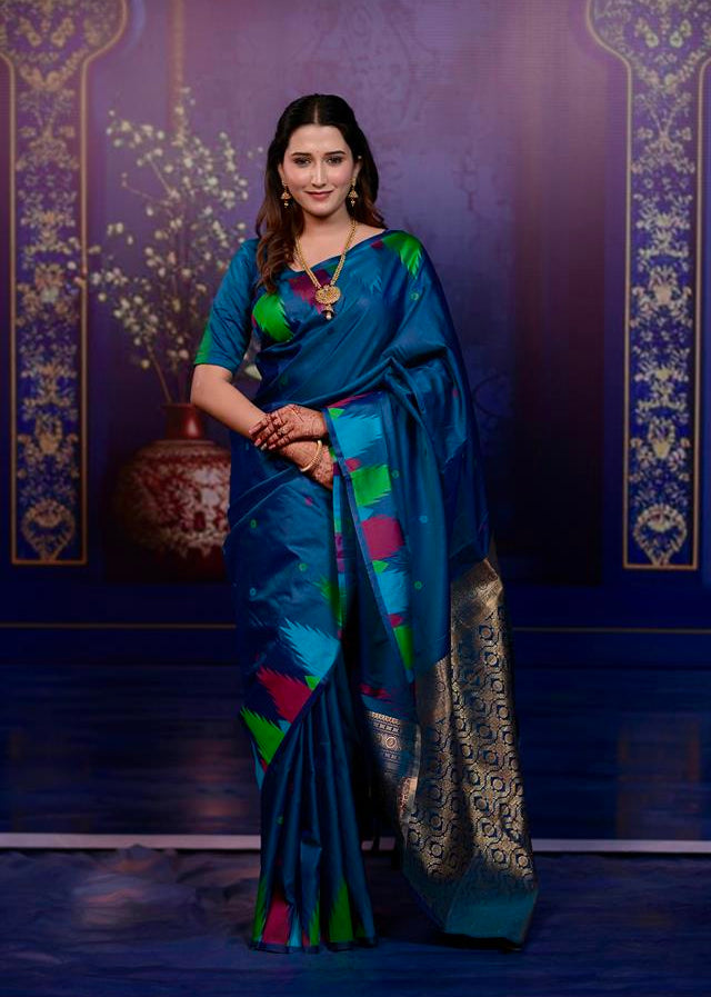 Venice Blue Triangle Weave Soft Silk Saree