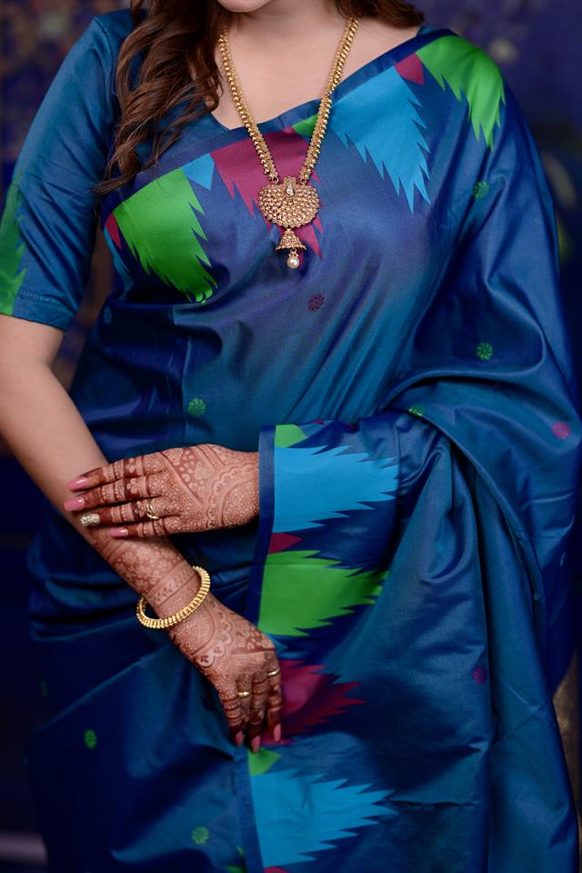 Venice Blue Triangle Weave Soft Silk Saree