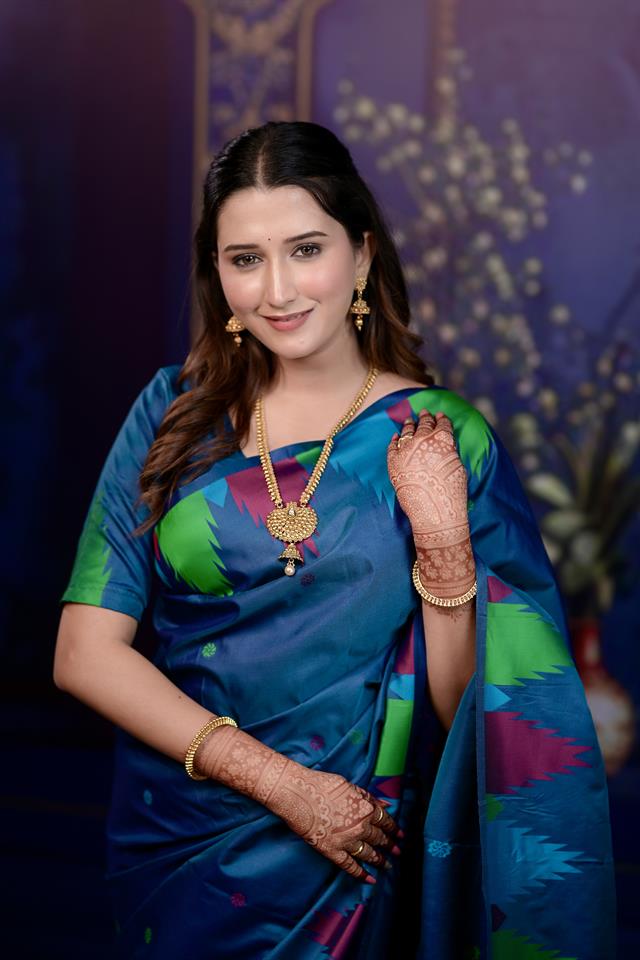 Venice Blue Triangle Weave Soft Silk Saree