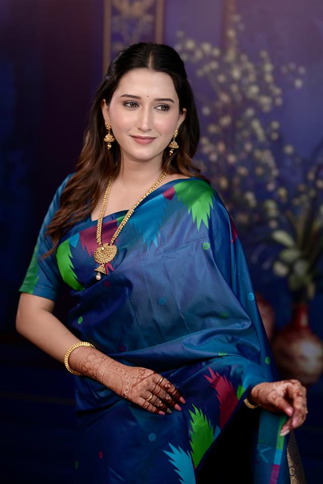 Venice Blue Triangle Weave Soft Silk Saree