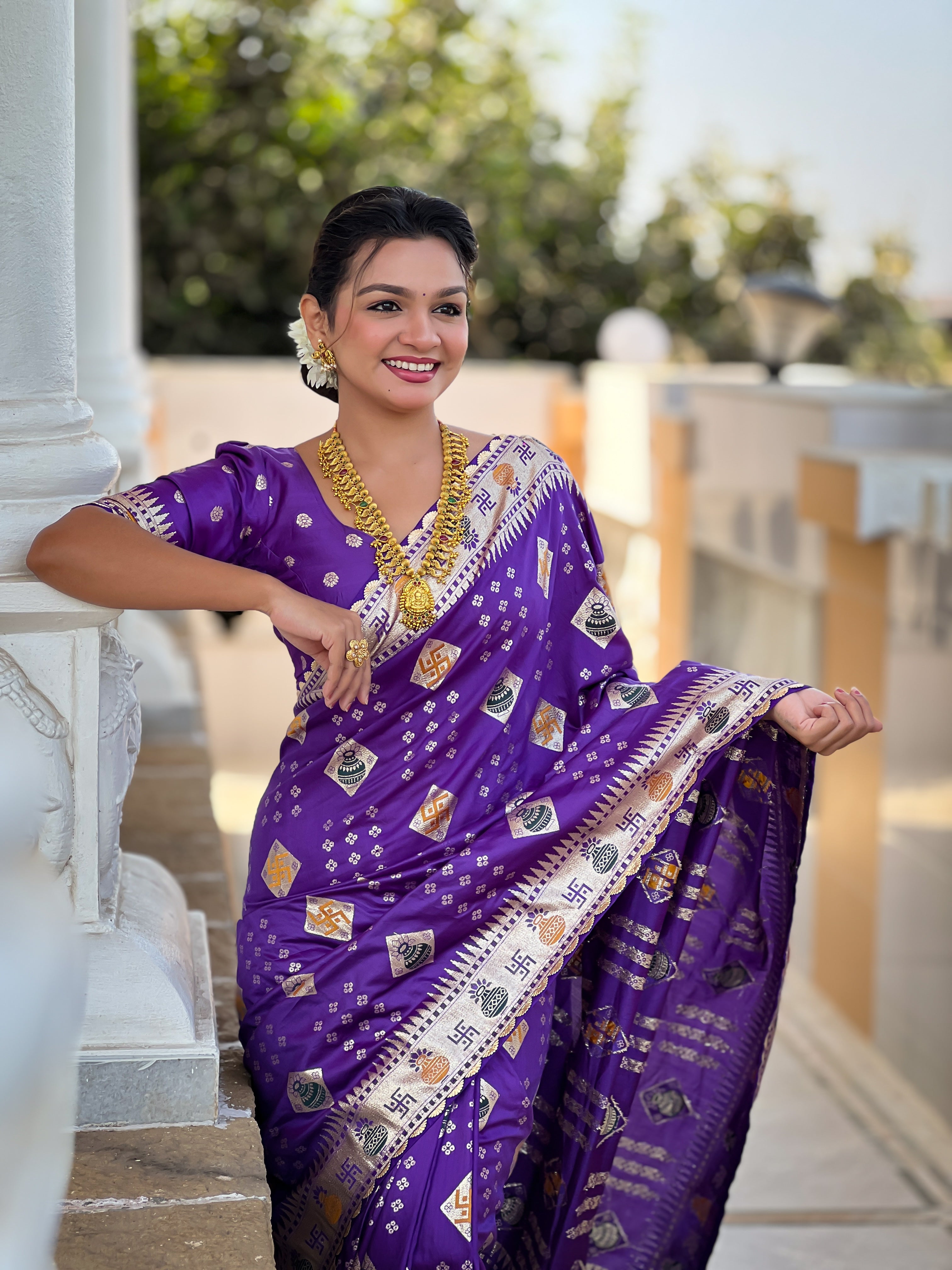 Violet Designer Soft Dola Silk Saree