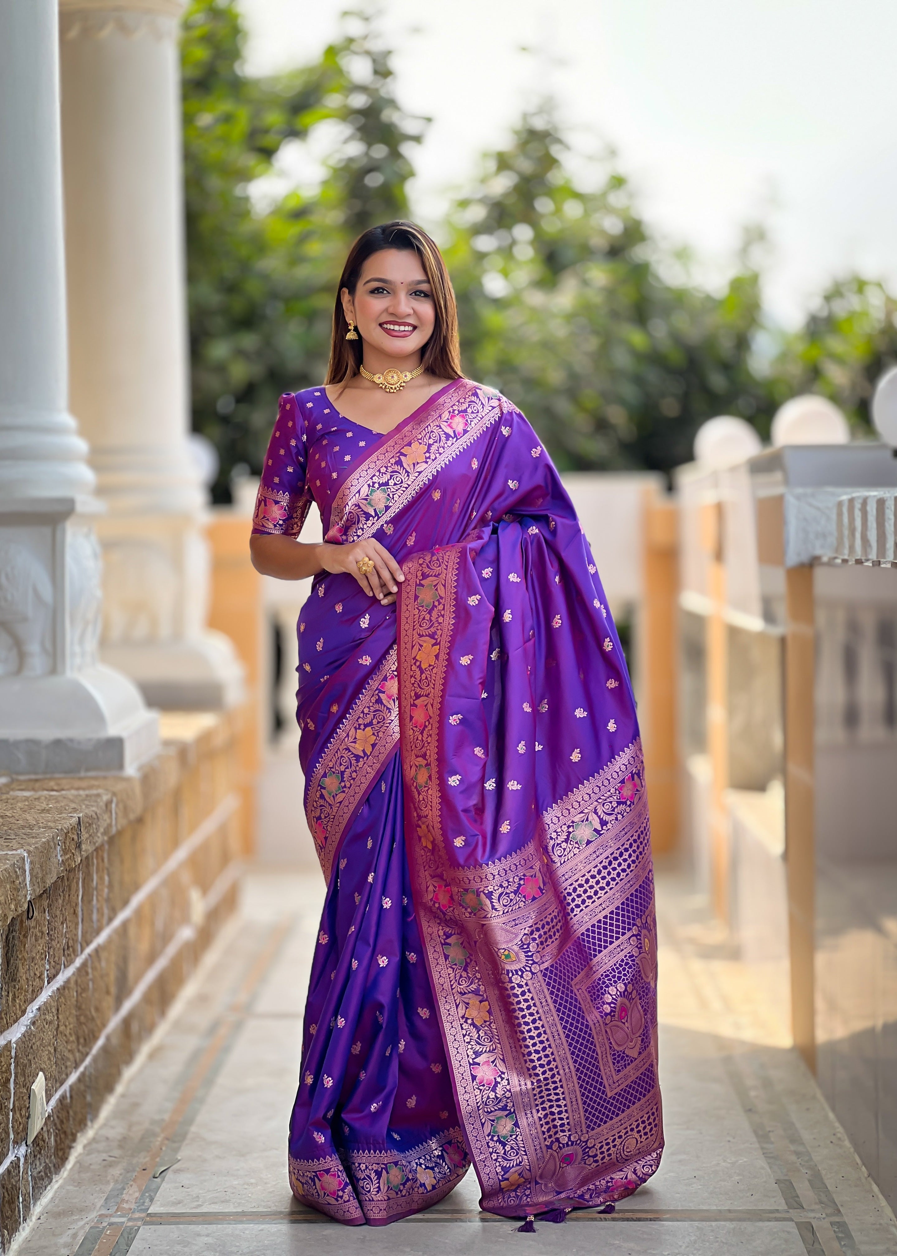 Violet Soft Banarasi Silk Saree