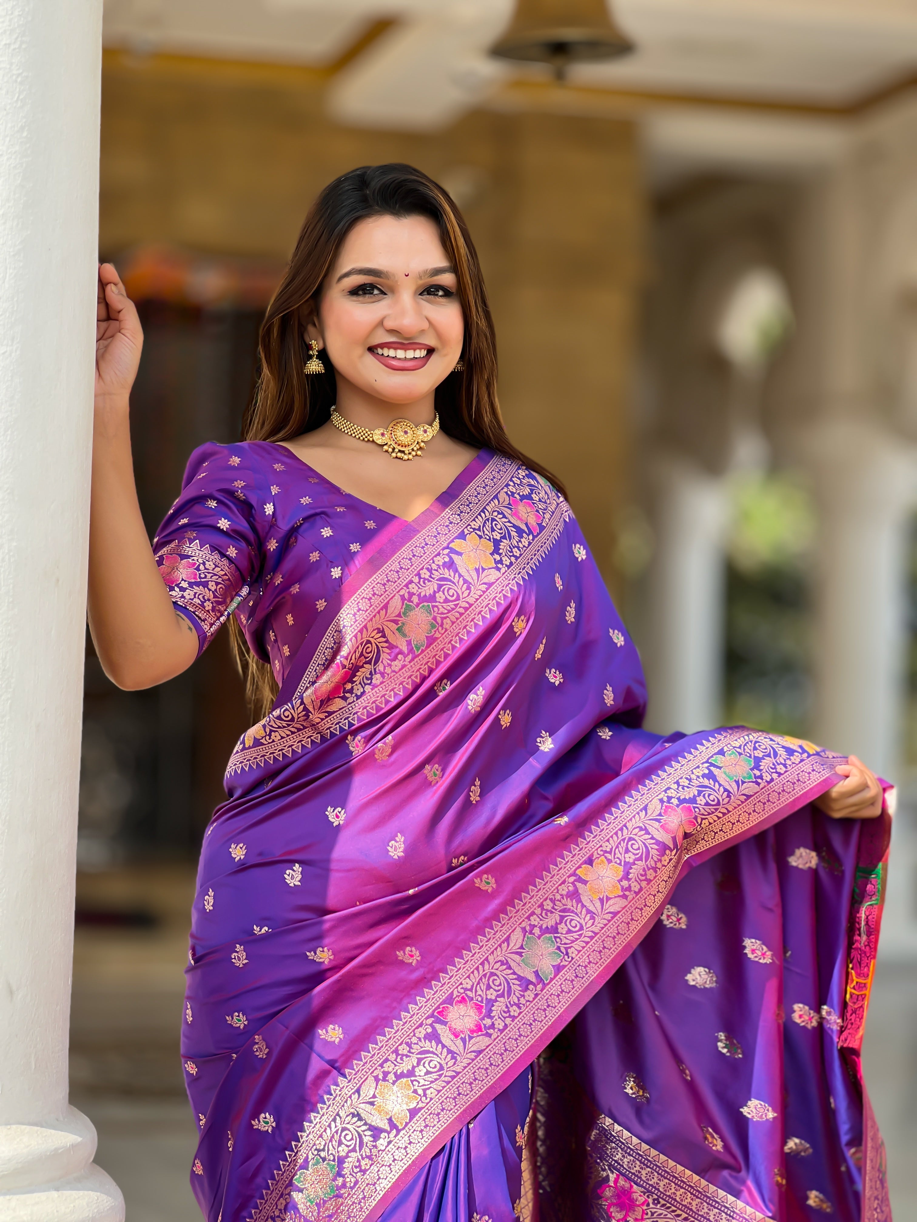 Violet Soft Banarasi Silk Saree