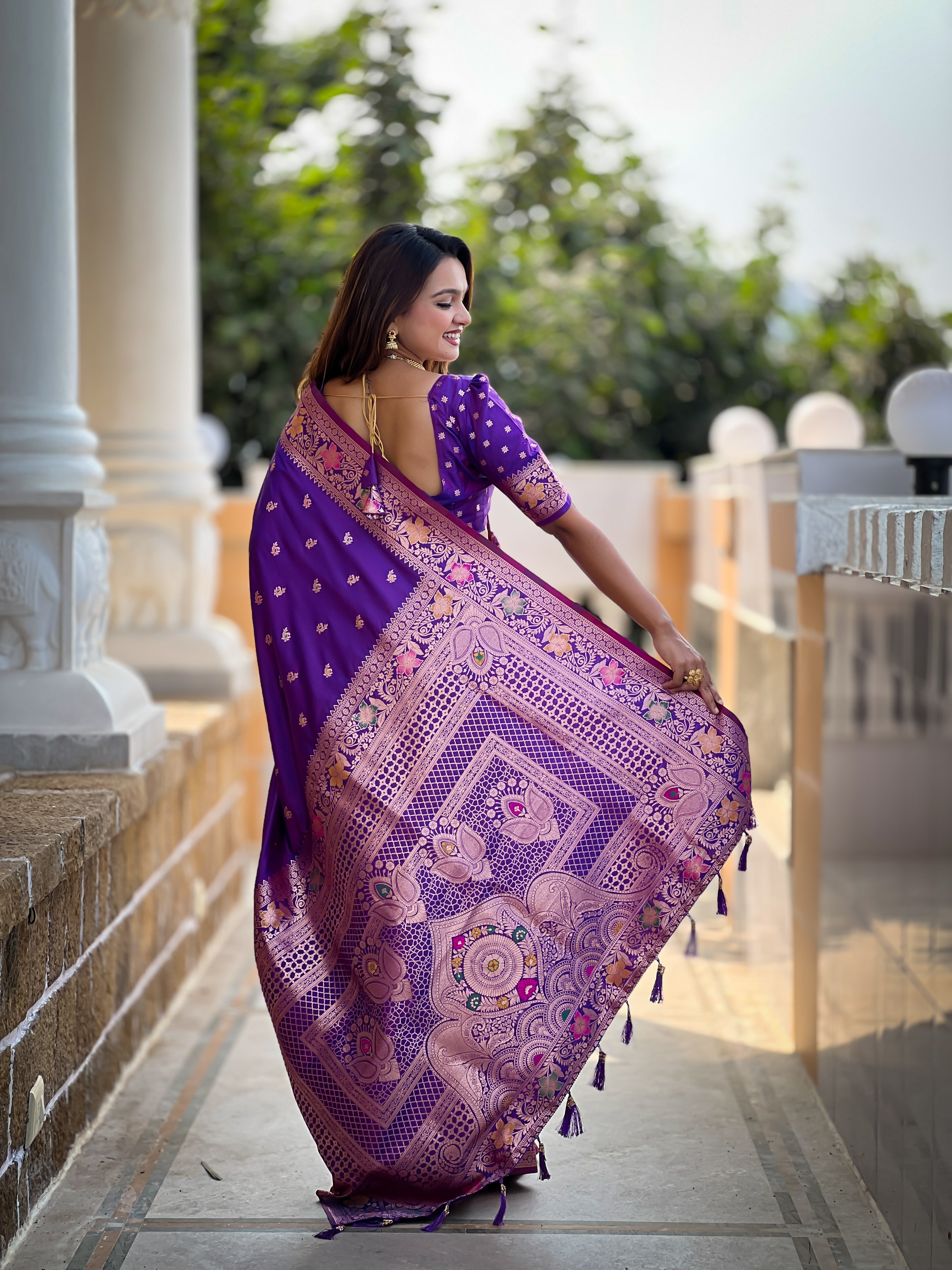 Violet Soft Banarasi Silk Saree