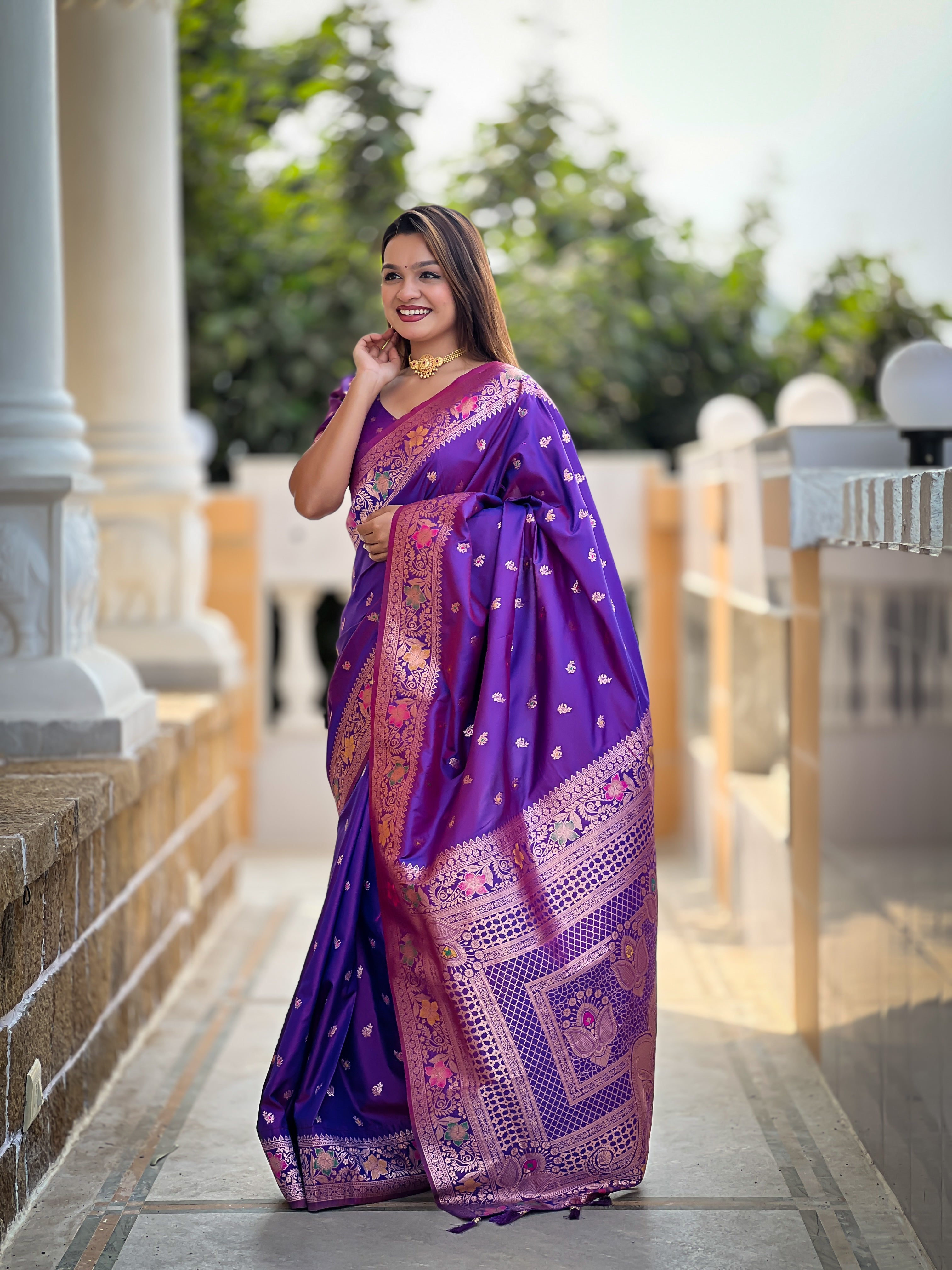 Violet Soft Banarasi Silk Saree
