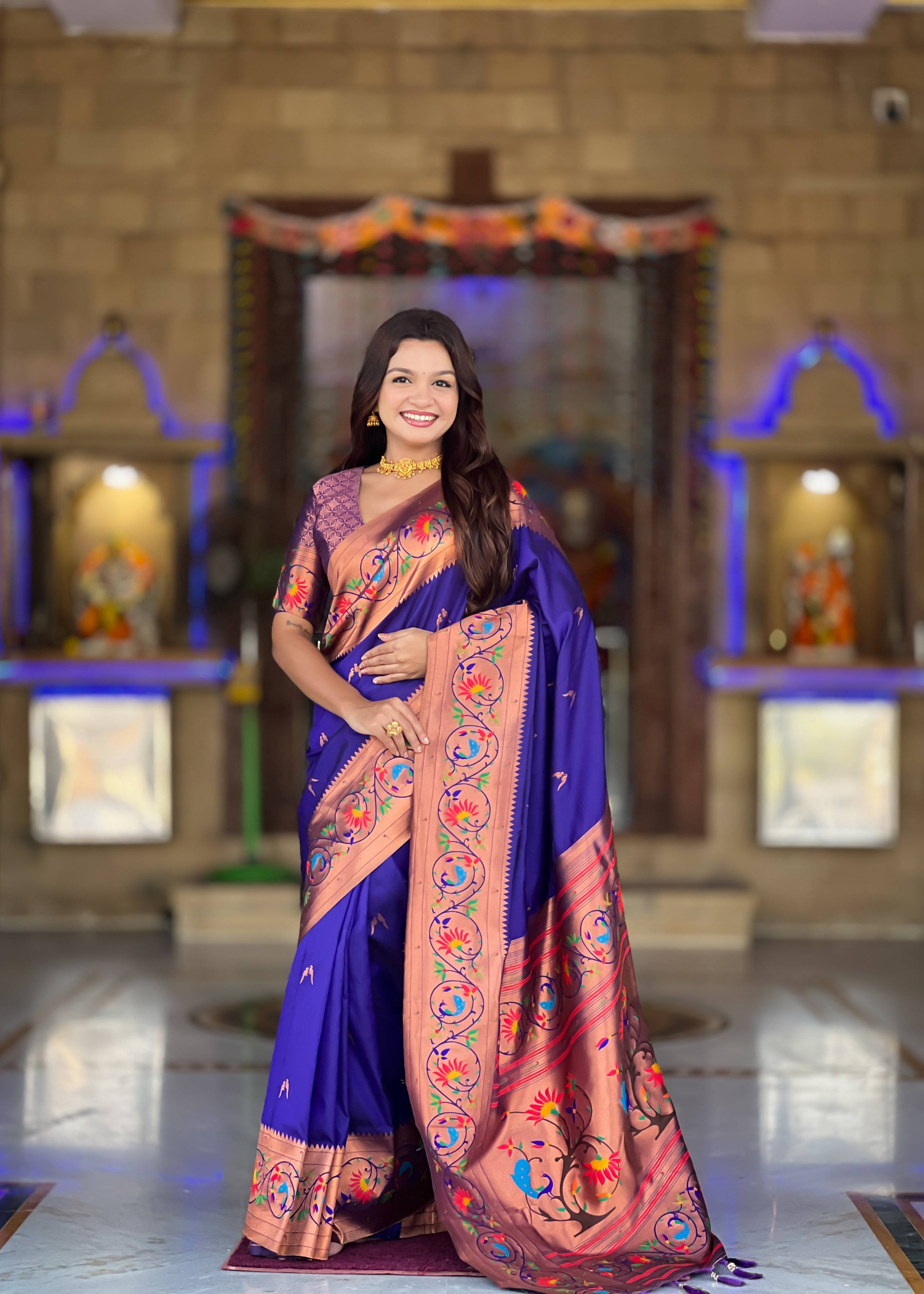 Violet Wedding Wear Soft Paithani Silk Saree