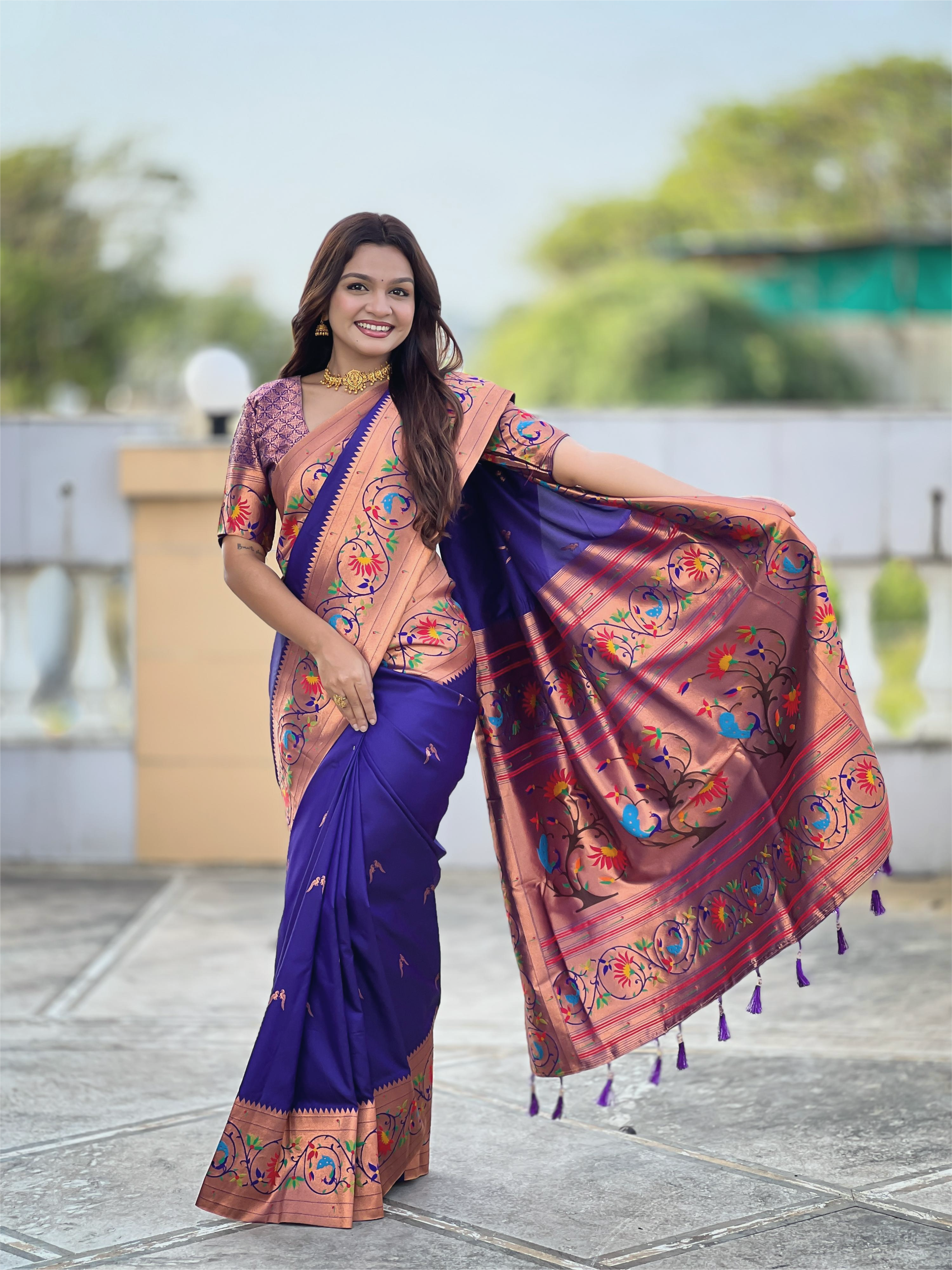 Violet Wedding Wear Soft Paithani Silk Saree