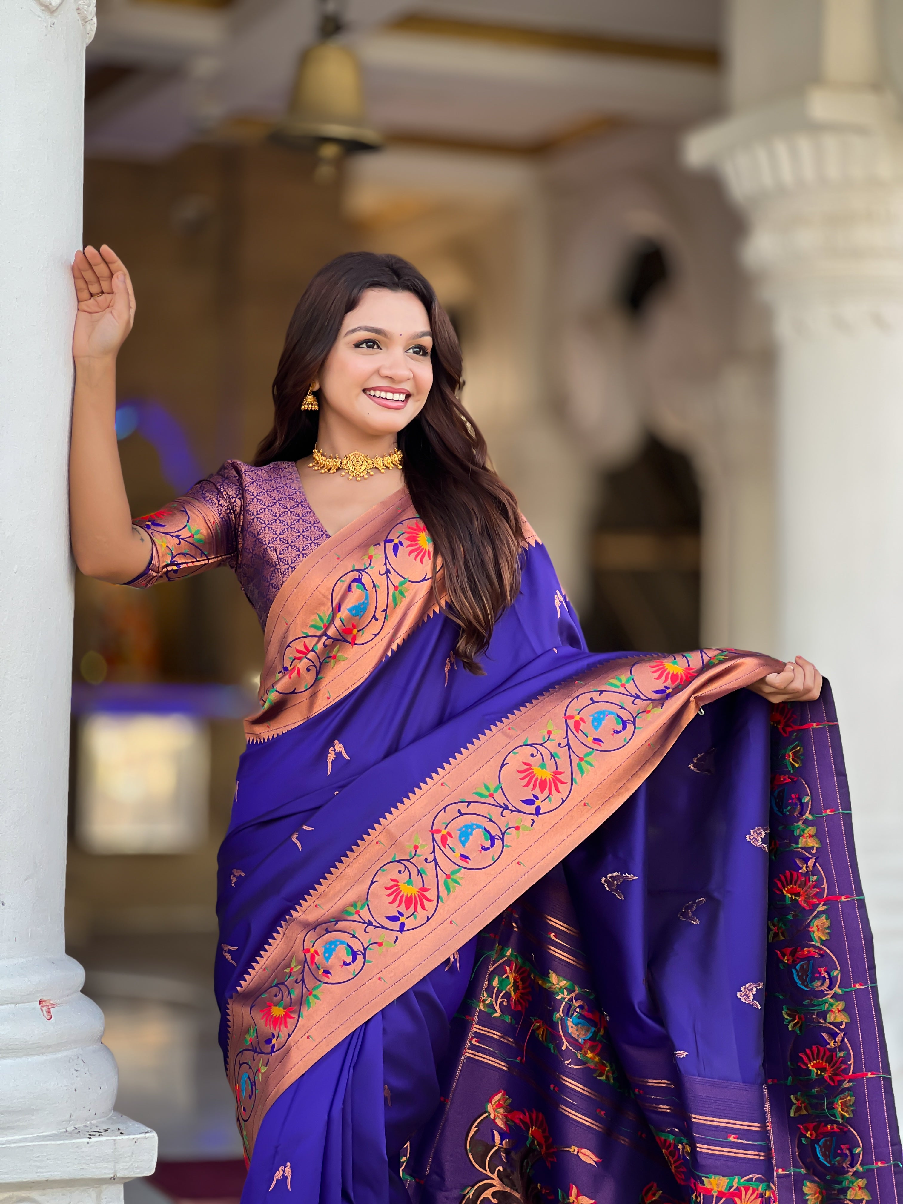 Violet Wedding Wear Soft Paithani Silk Saree