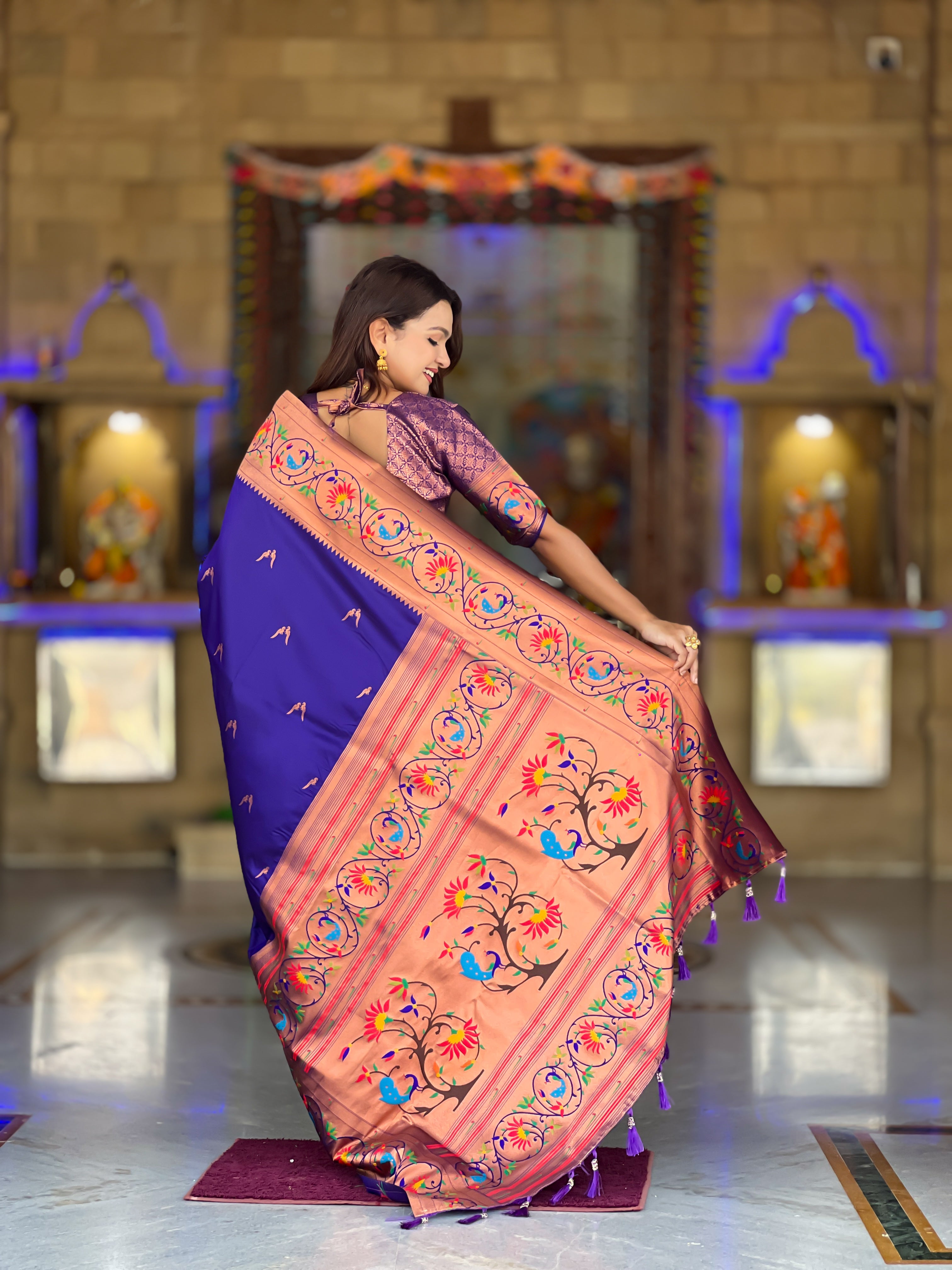 Violet Wedding Wear Soft Paithani Silk Saree