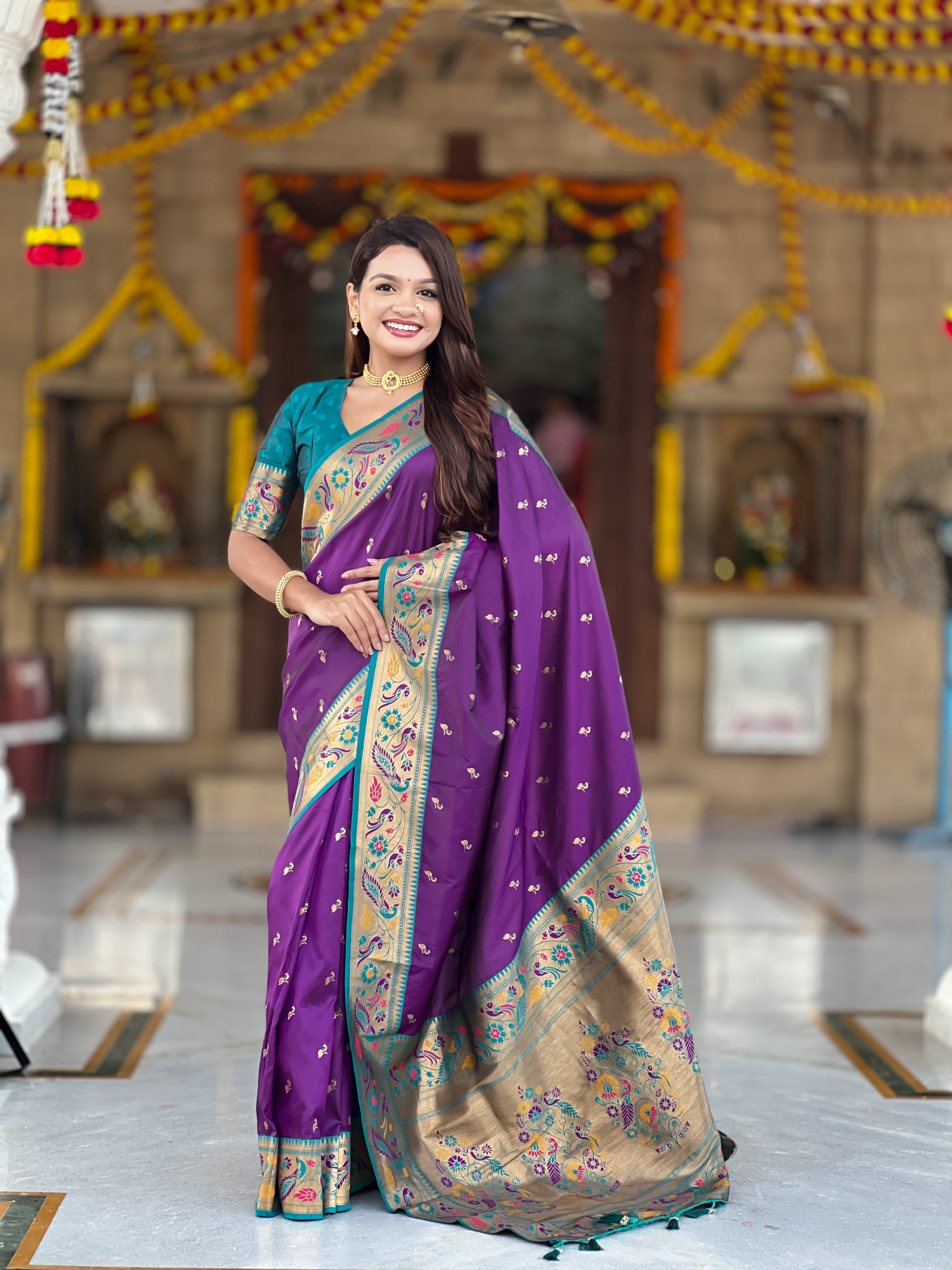 Violet Wedding Wear Soft Paithani Silk Saree