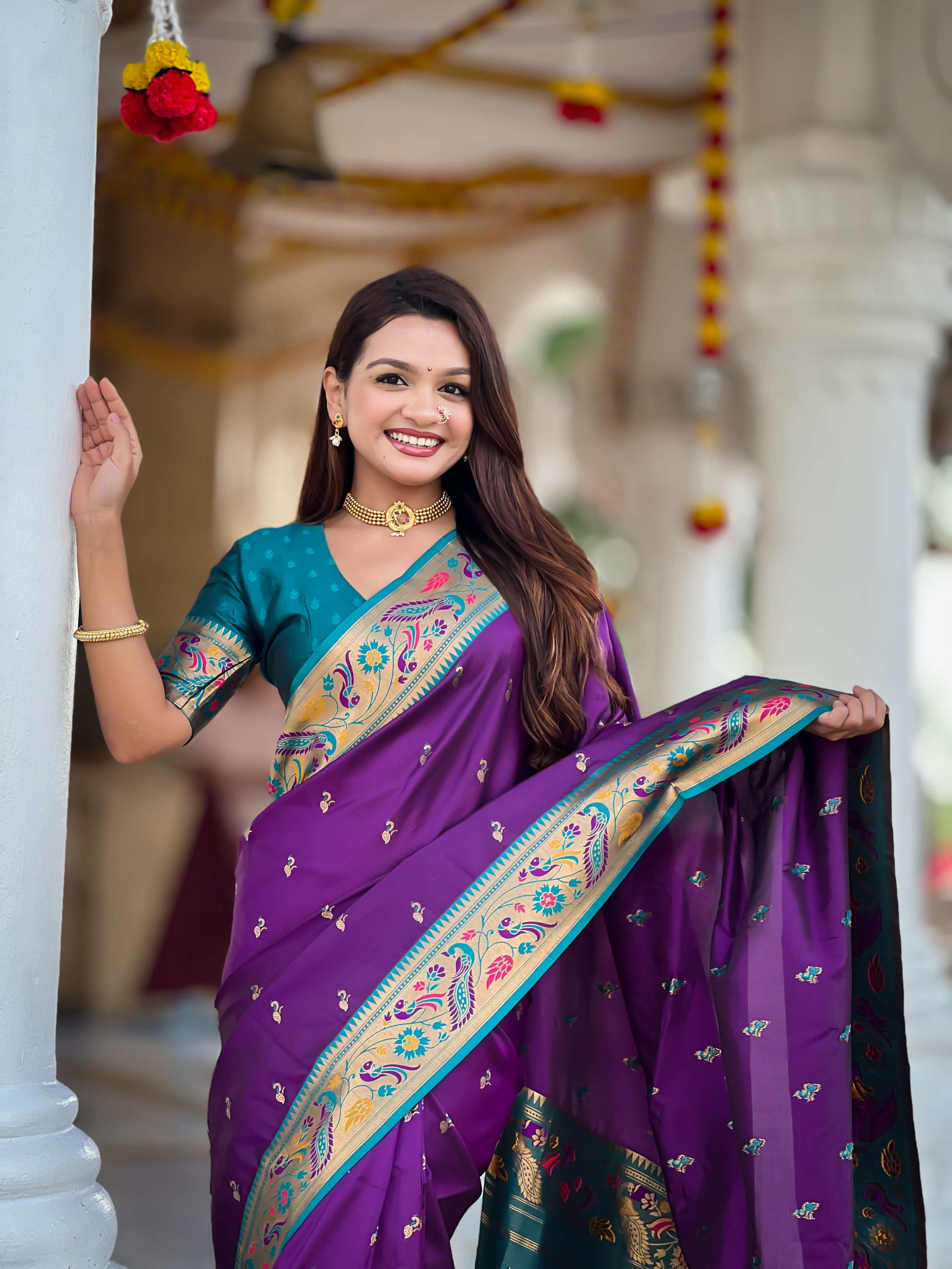 Violet Wedding Wear Soft Paithani Silk Saree
