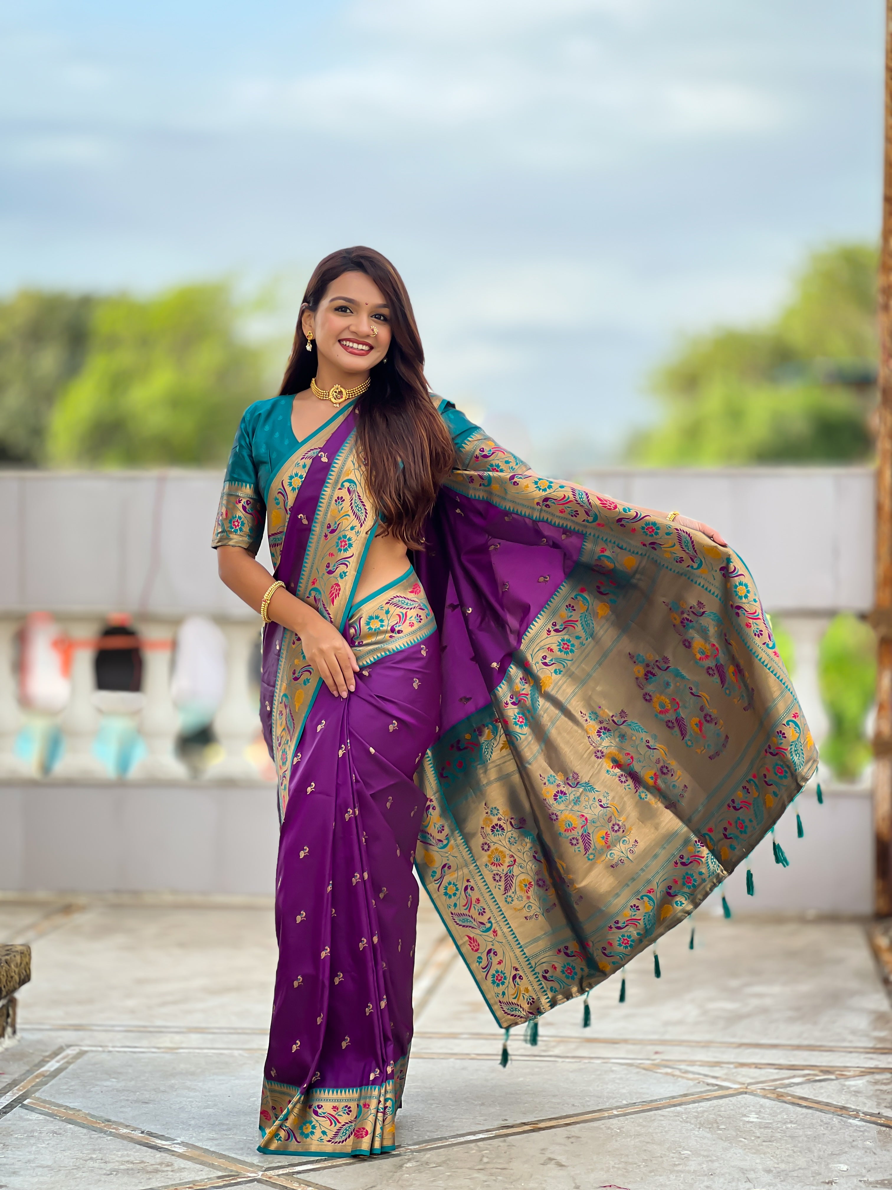 Violet Wedding Wear Soft Paithani Silk Saree