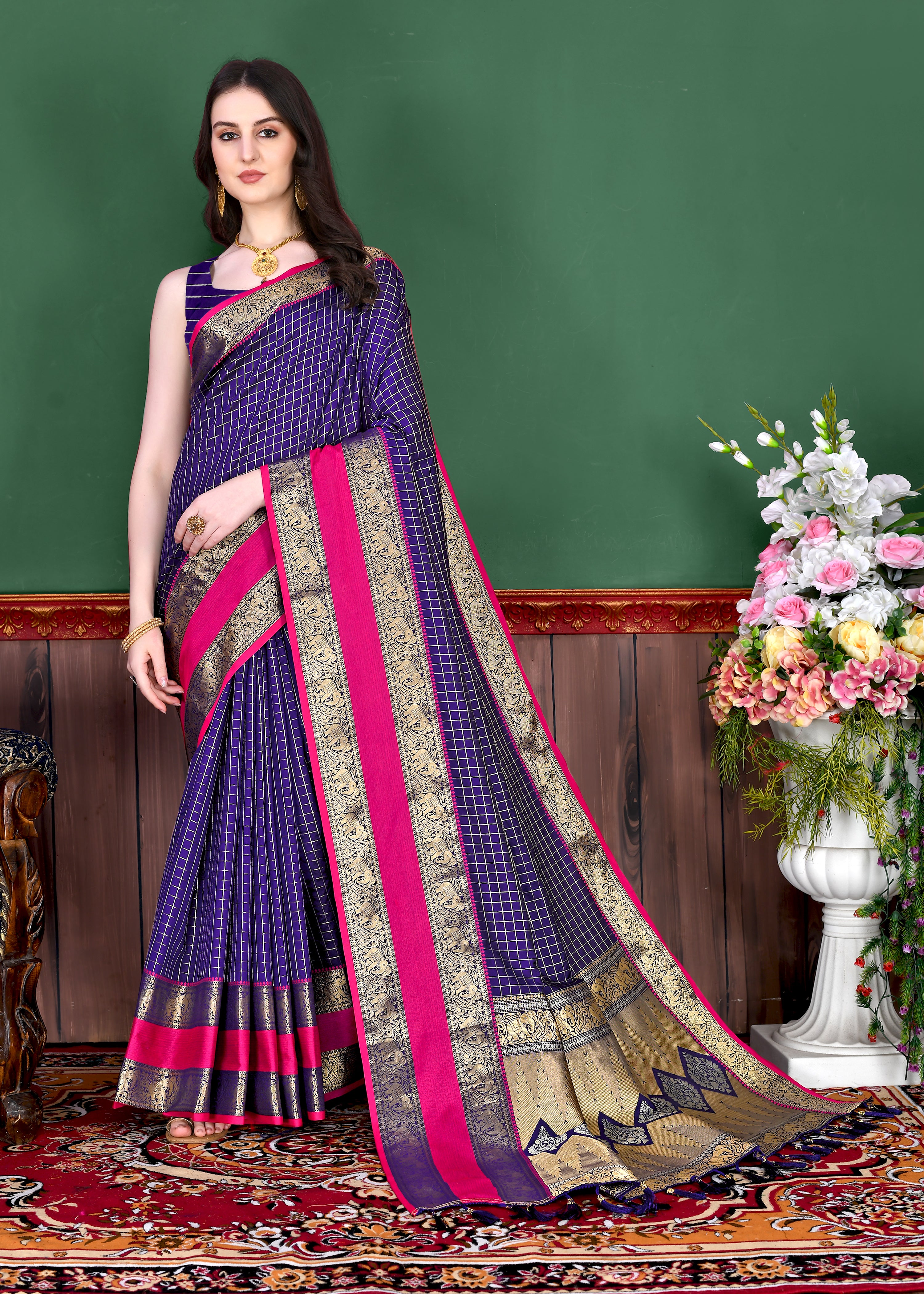 Violet Wedding Wear Soft Silk Saree