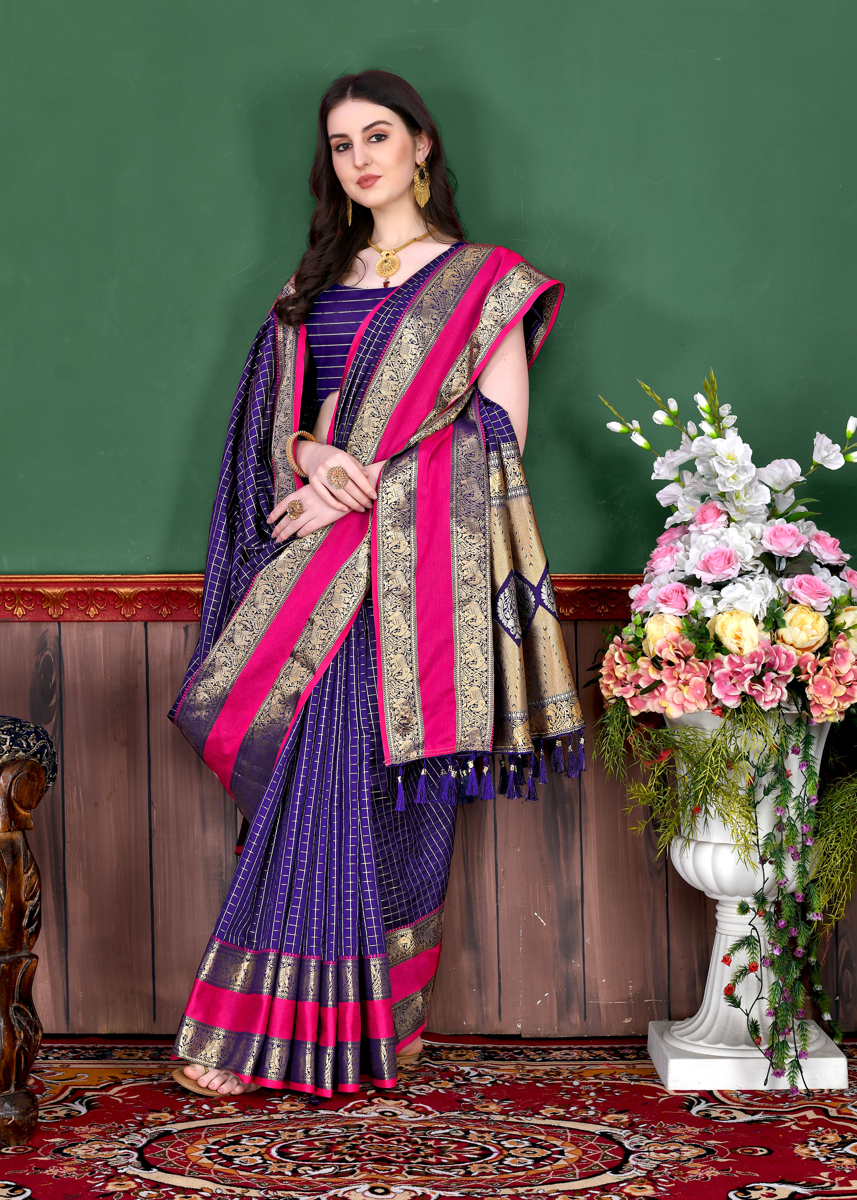 Violet Wedding Wear Soft Silk Saree