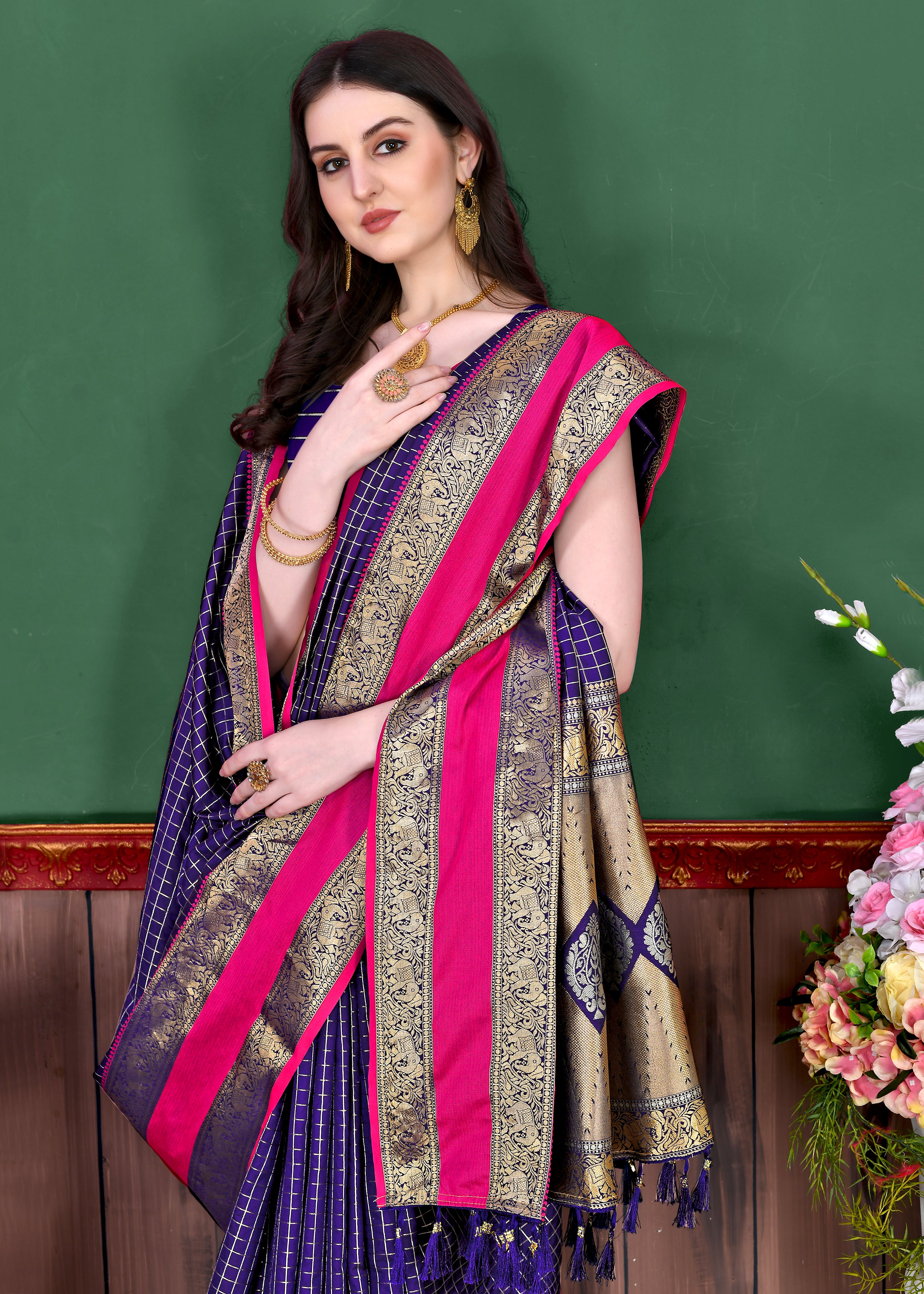 Violet Wedding Wear Soft Silk Saree