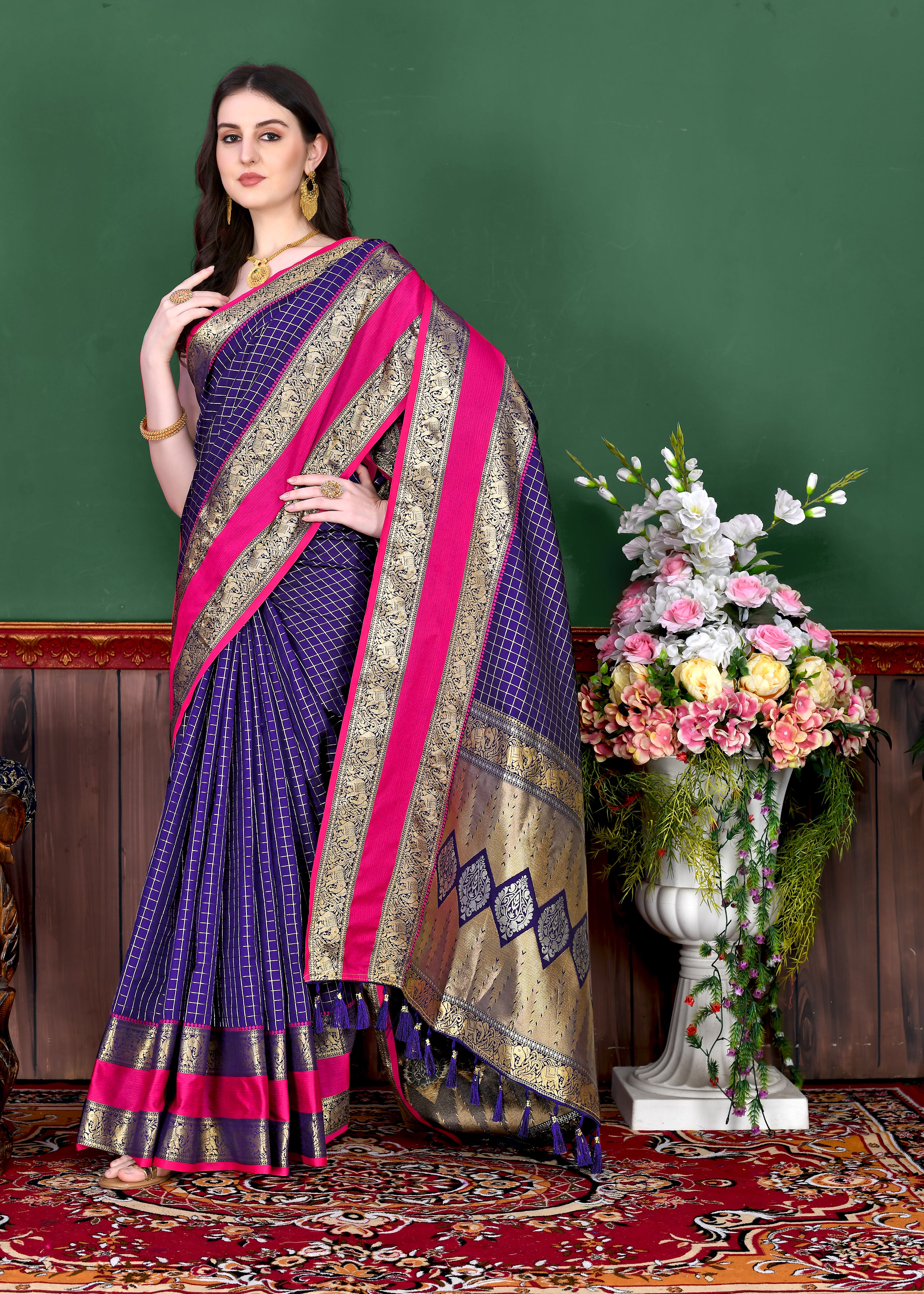 Violet Wedding Wear Soft Silk Saree