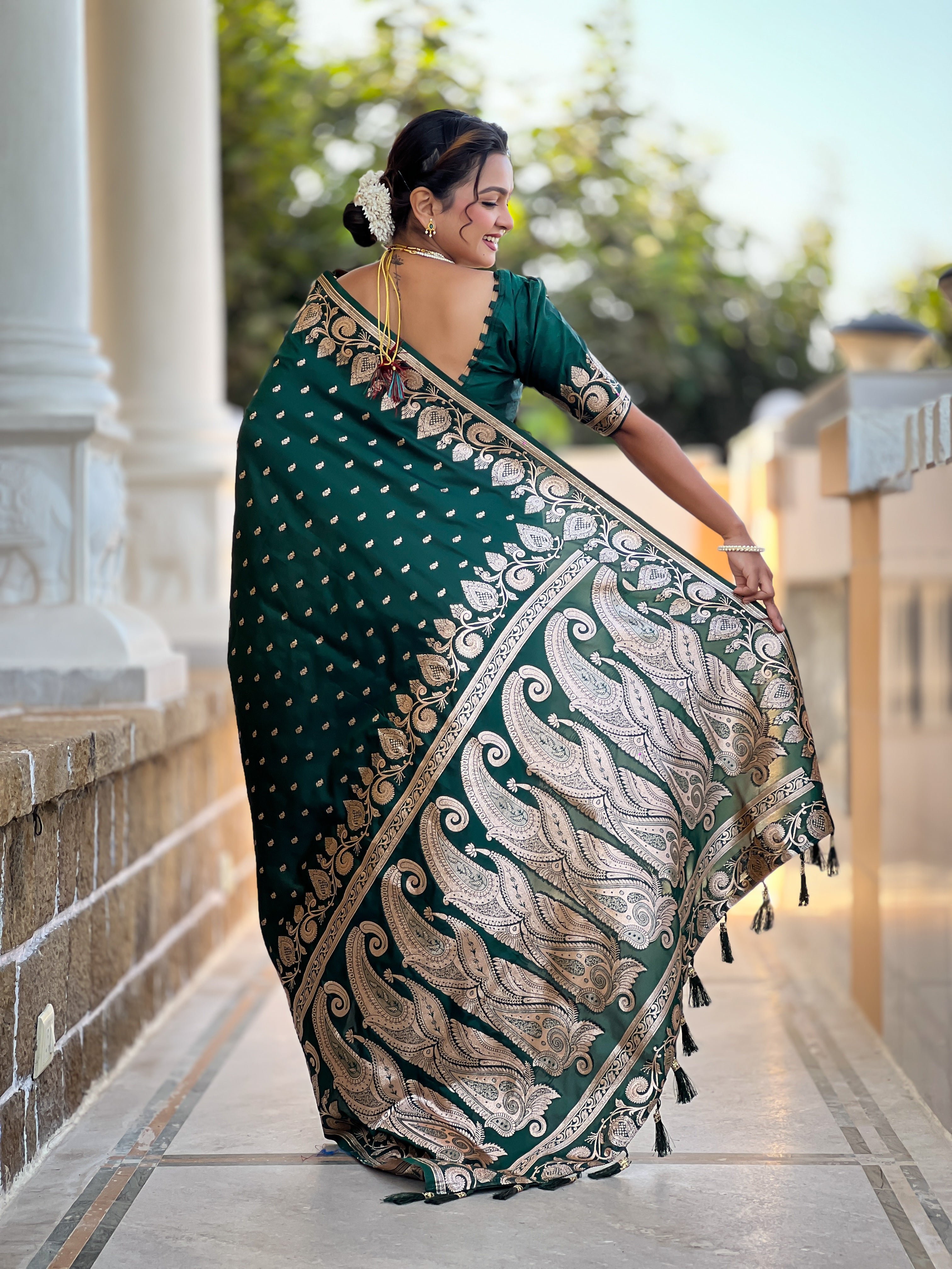 Wedding Wear Green Soft Banarasi Silk Saree