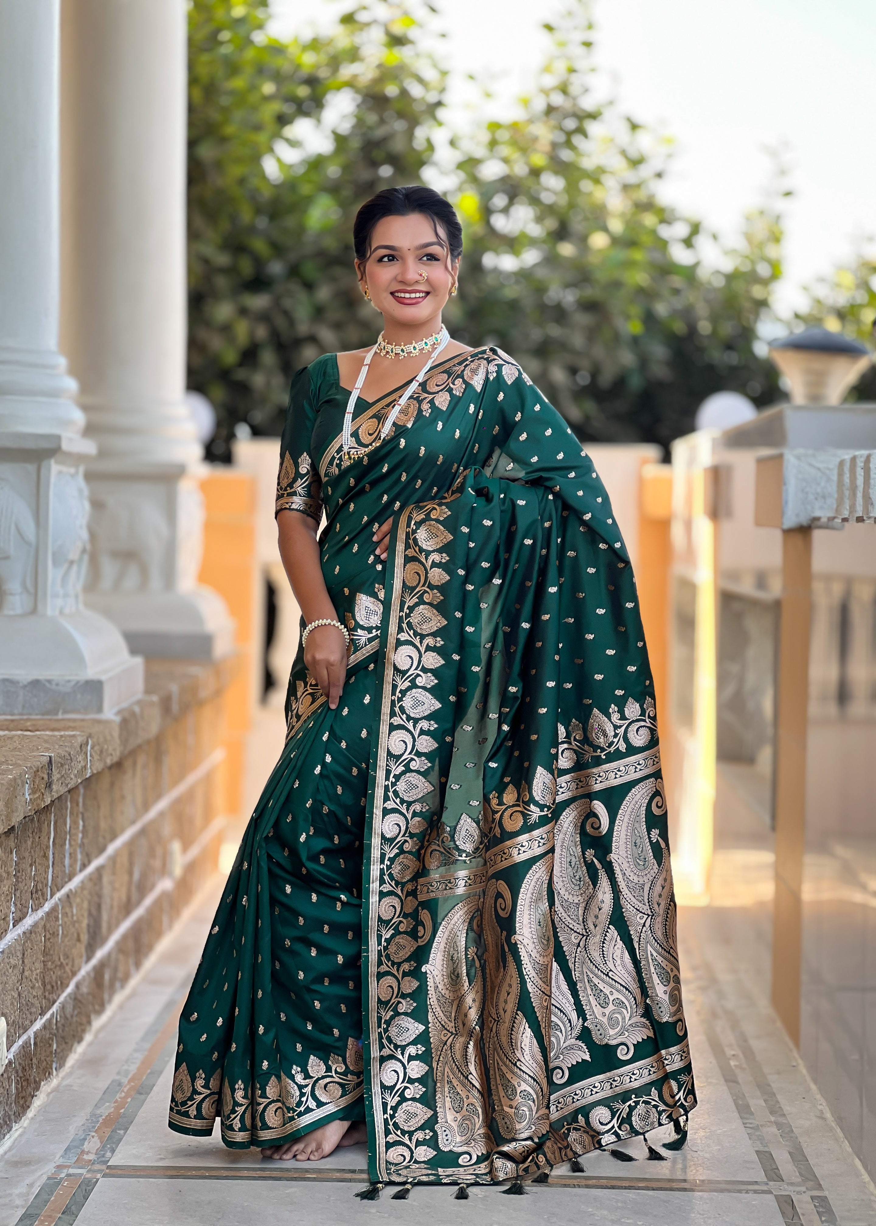 Wedding Wear Green Soft Banarasi Silk Saree