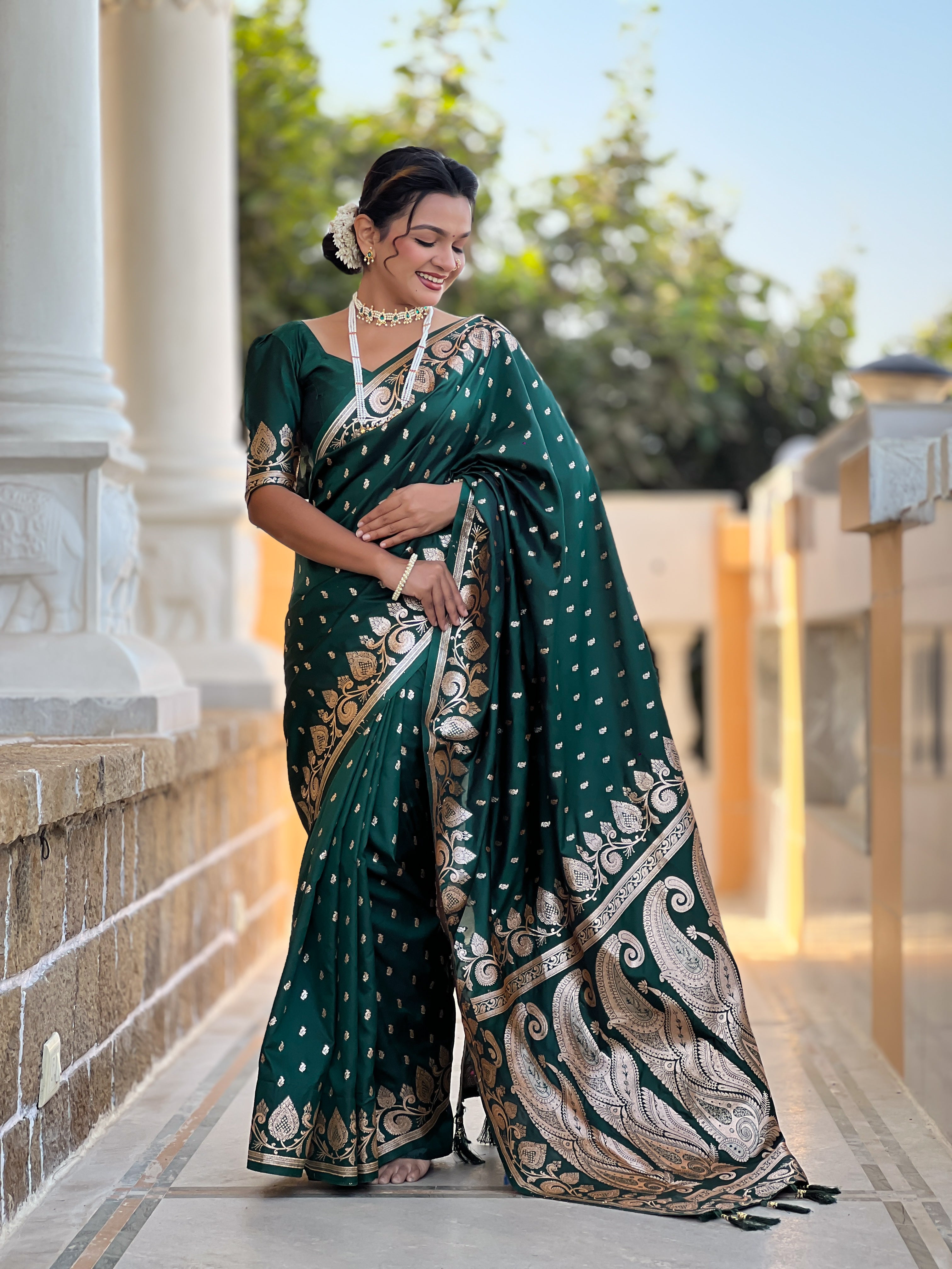Wedding Wear Green Soft Banarasi Silk Saree