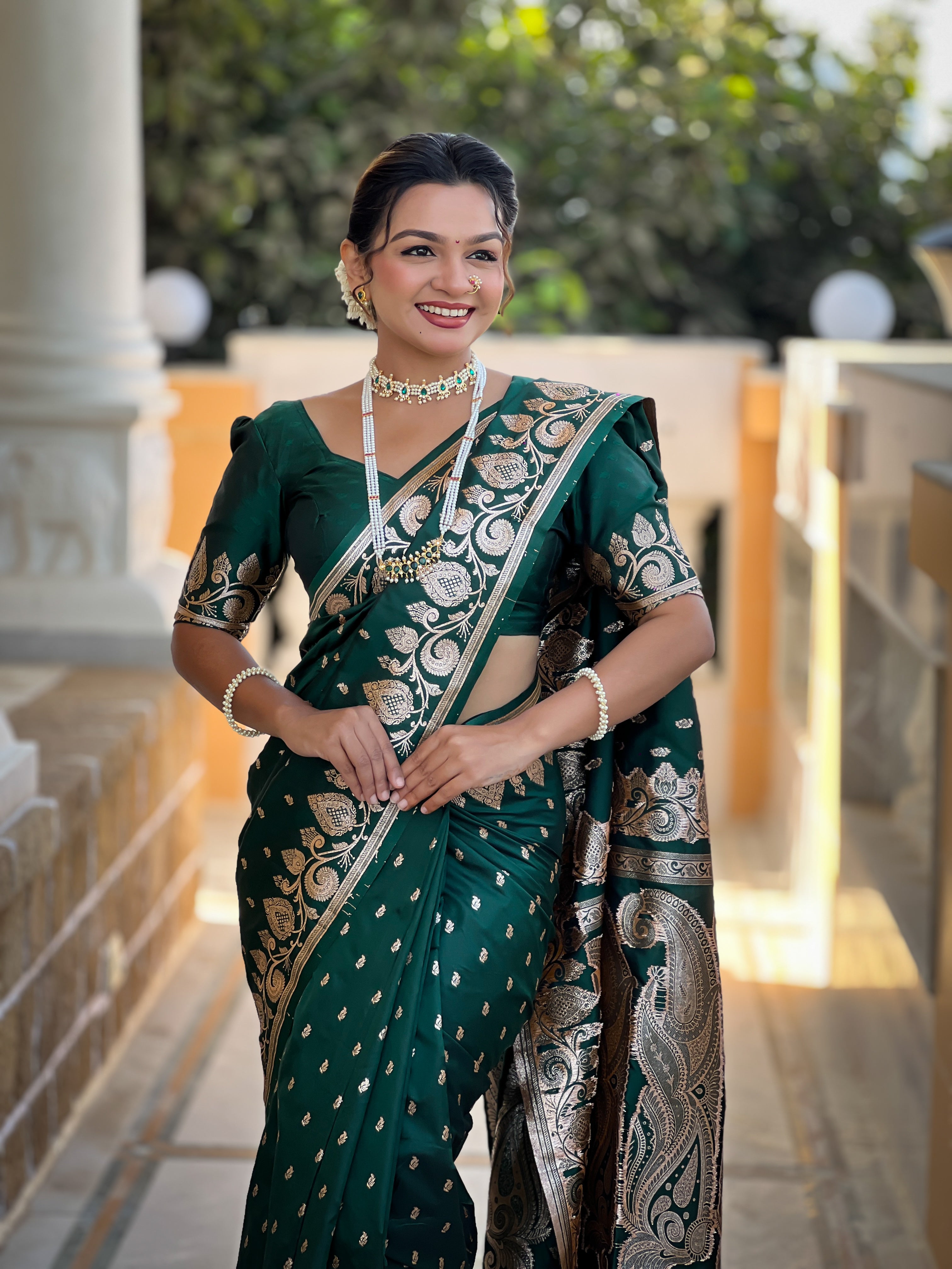 Wedding Wear Green Soft Banarasi Silk Saree