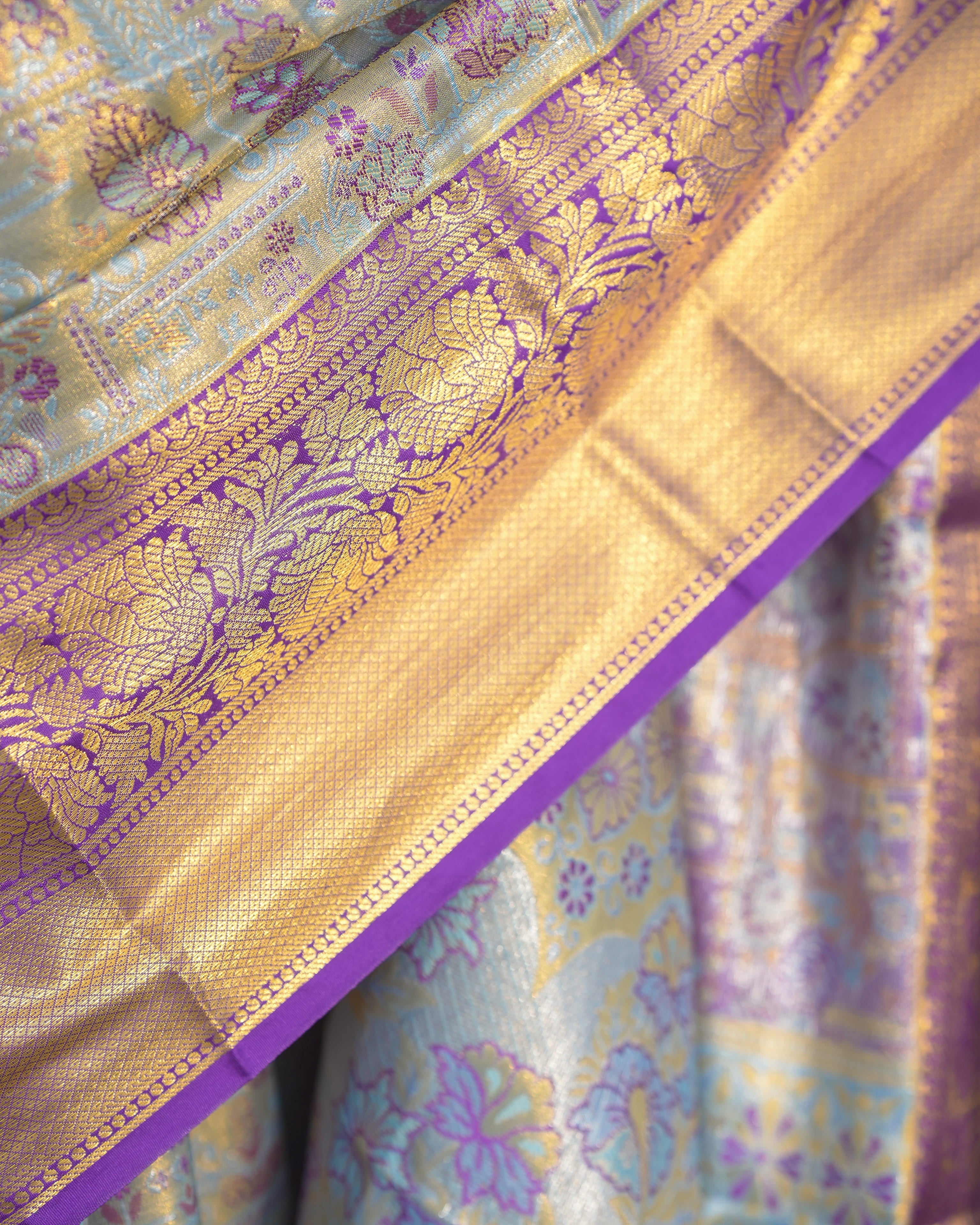 Silver & Purple Wedding Wear Kanjivaram Silk Saree