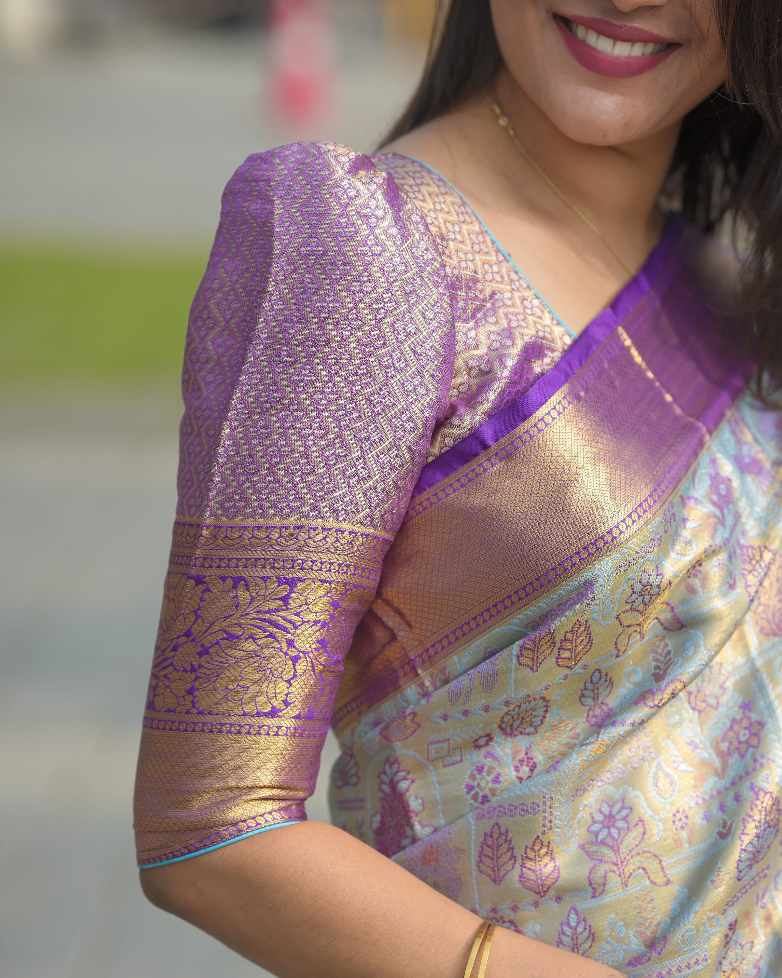 Silver & Purple Wedding Wear Kanjivaram Silk Saree