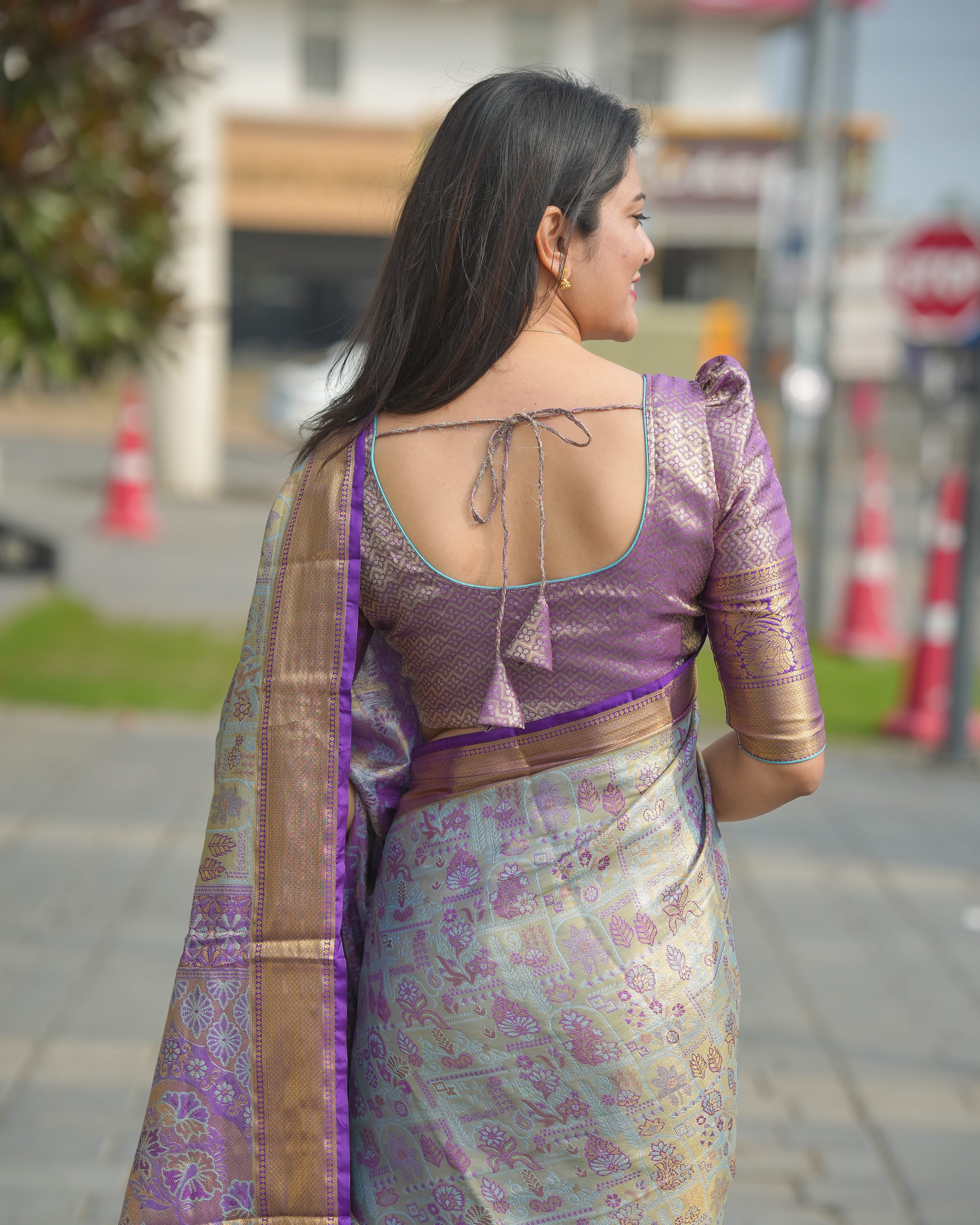 Silver & Purple Wedding Wear Kanjivaram Silk Saree