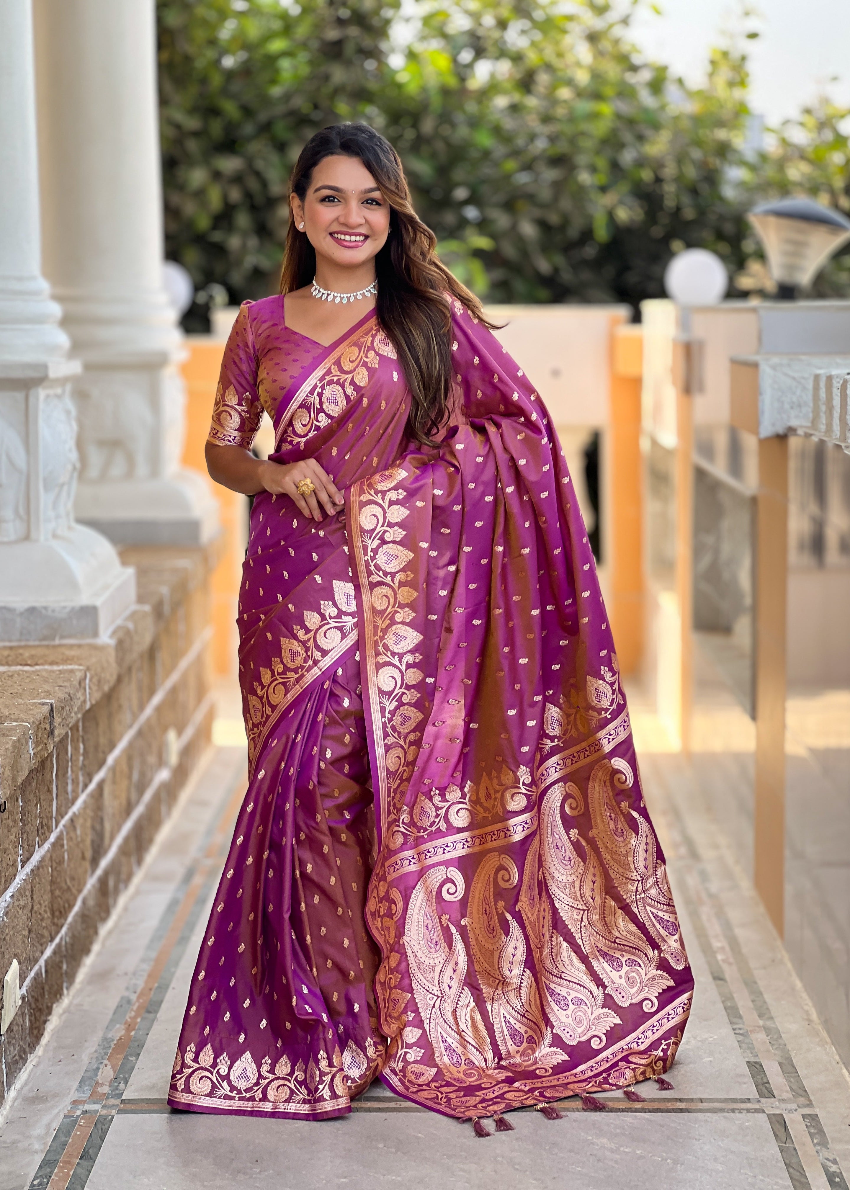 Wedding Wear Onion Pink Soft Banarasi Silk Saree