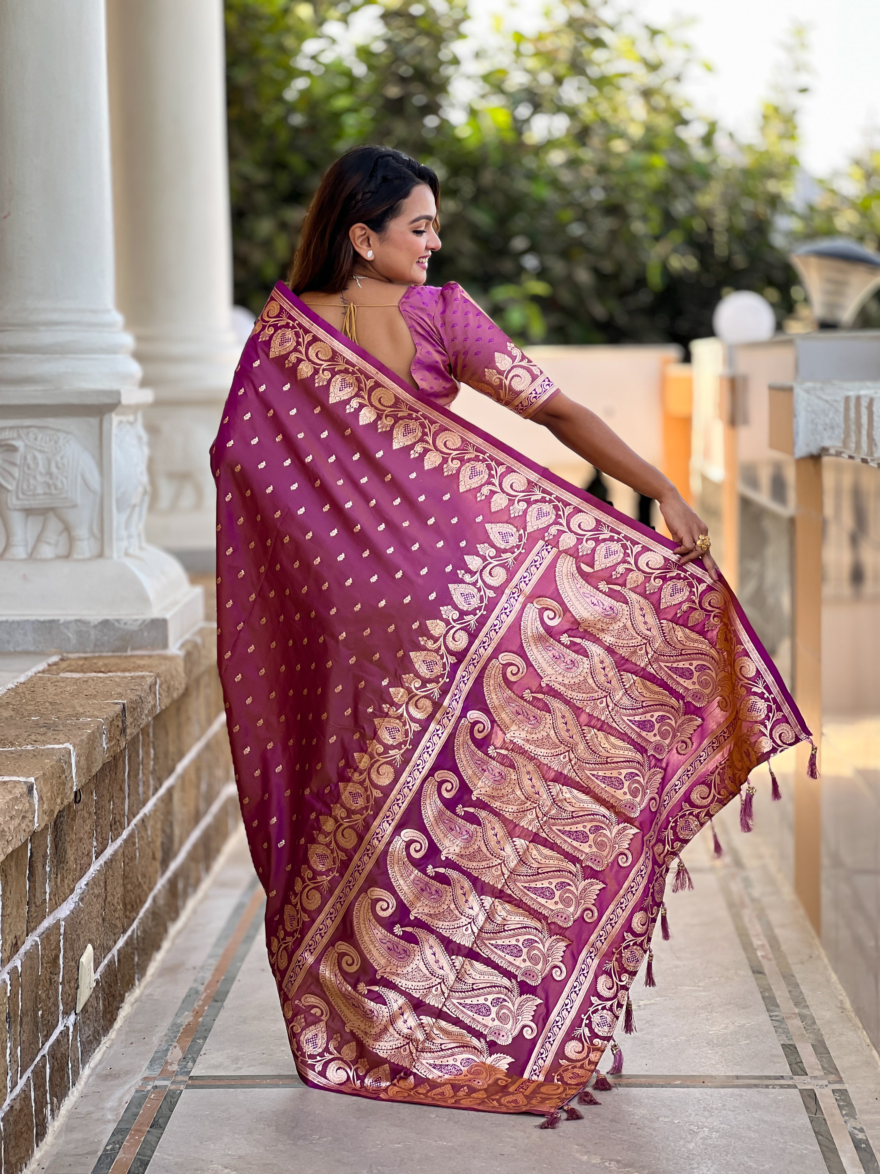 Wedding Wear Onion Pink Soft Banarasi Silk Saree