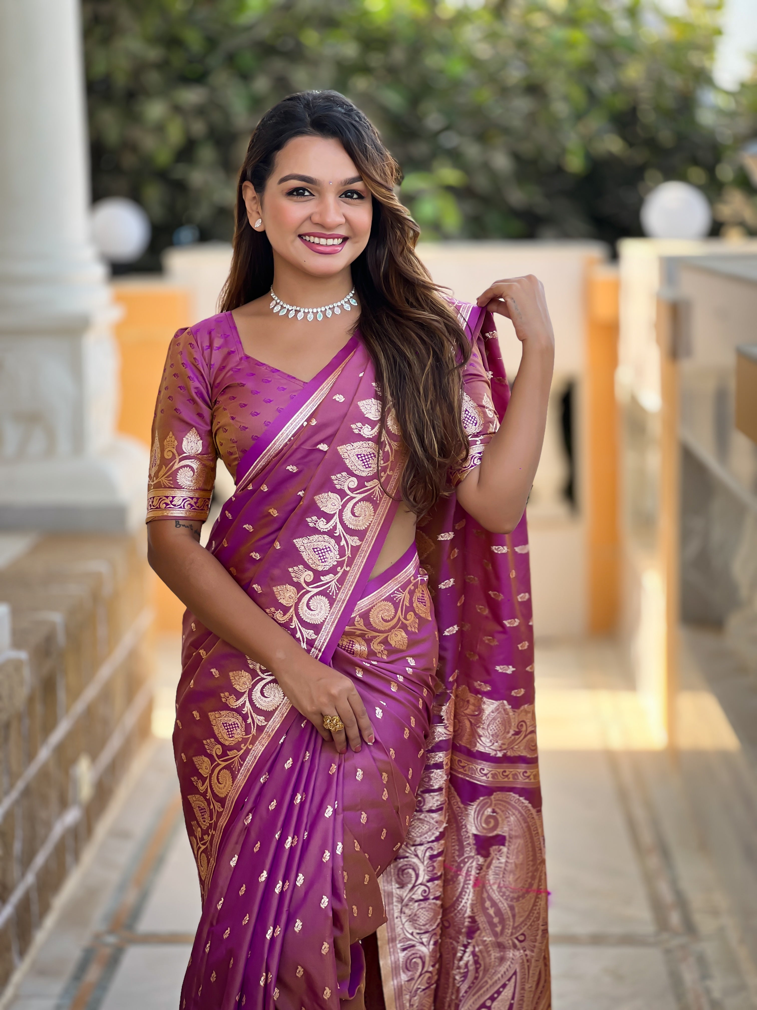 Wedding Wear Onion Pink Soft Banarasi Silk Saree