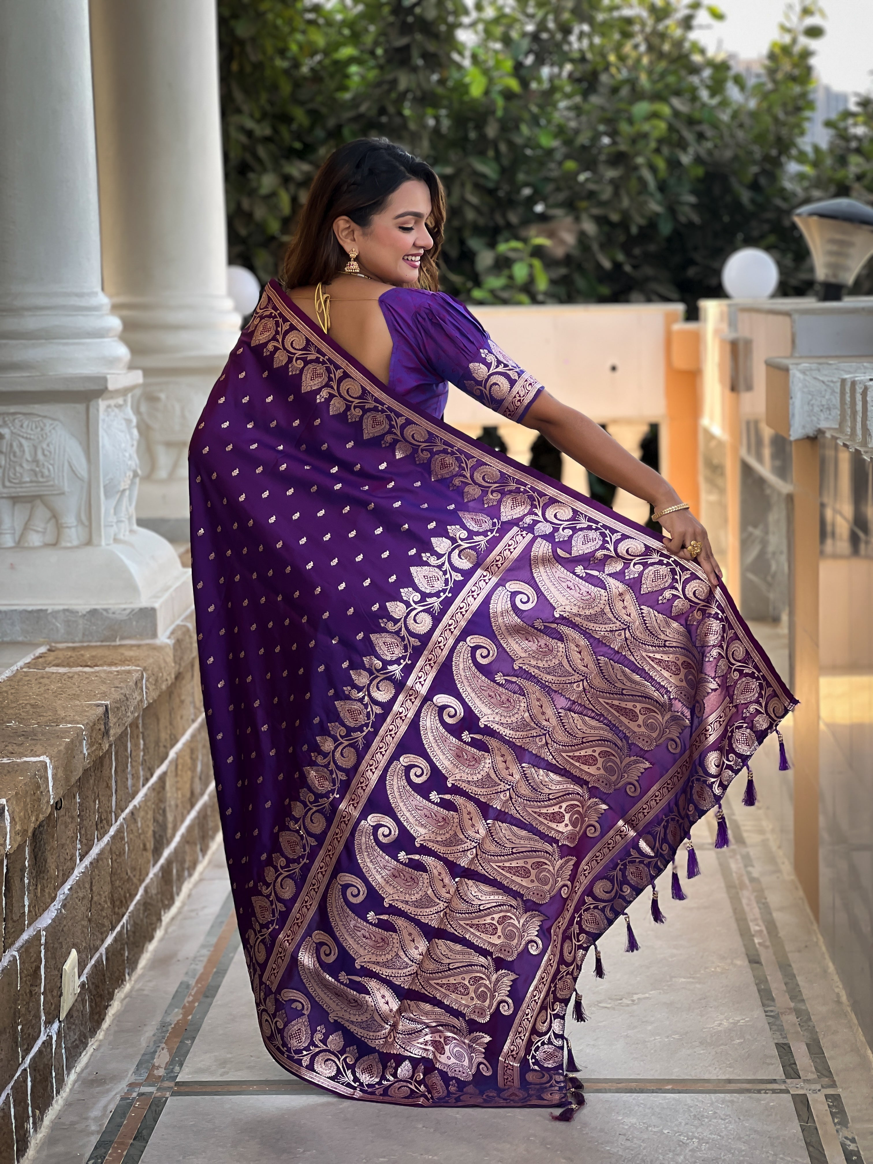 Wedding Wear Purple Soft Banarasi Silk Saree