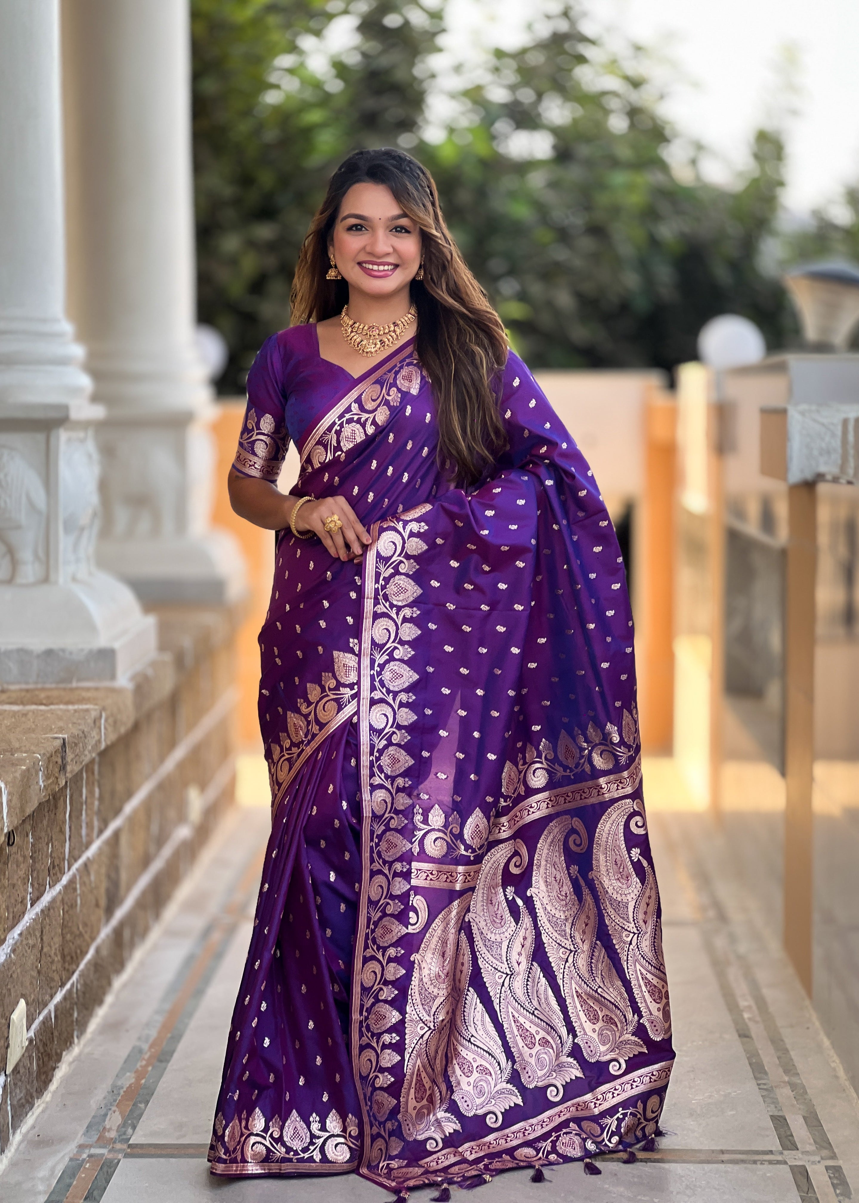 Wedding Wear Purple Soft Banarasi Silk Saree