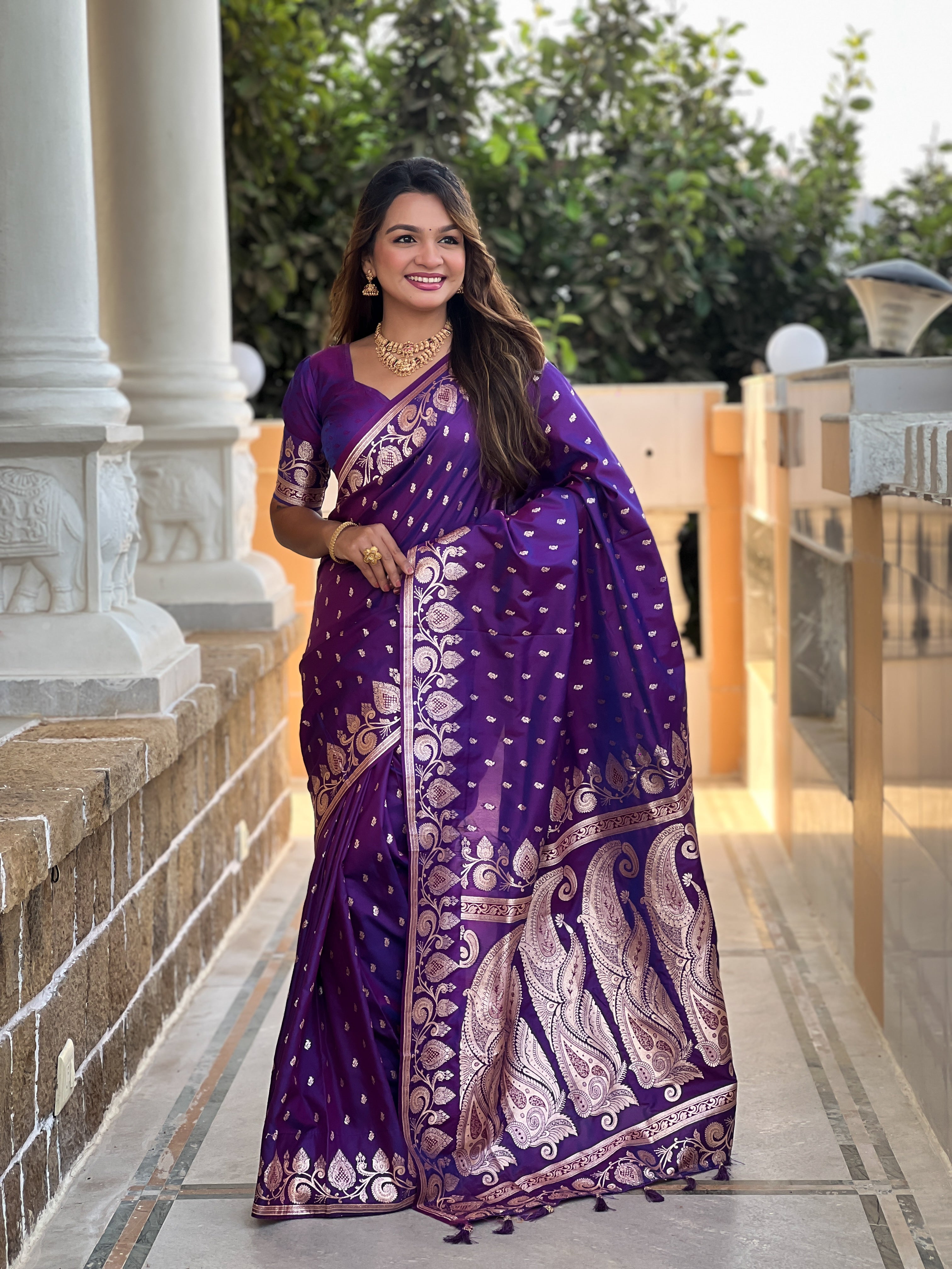Wedding Wear Purple Soft Banarasi Silk Saree