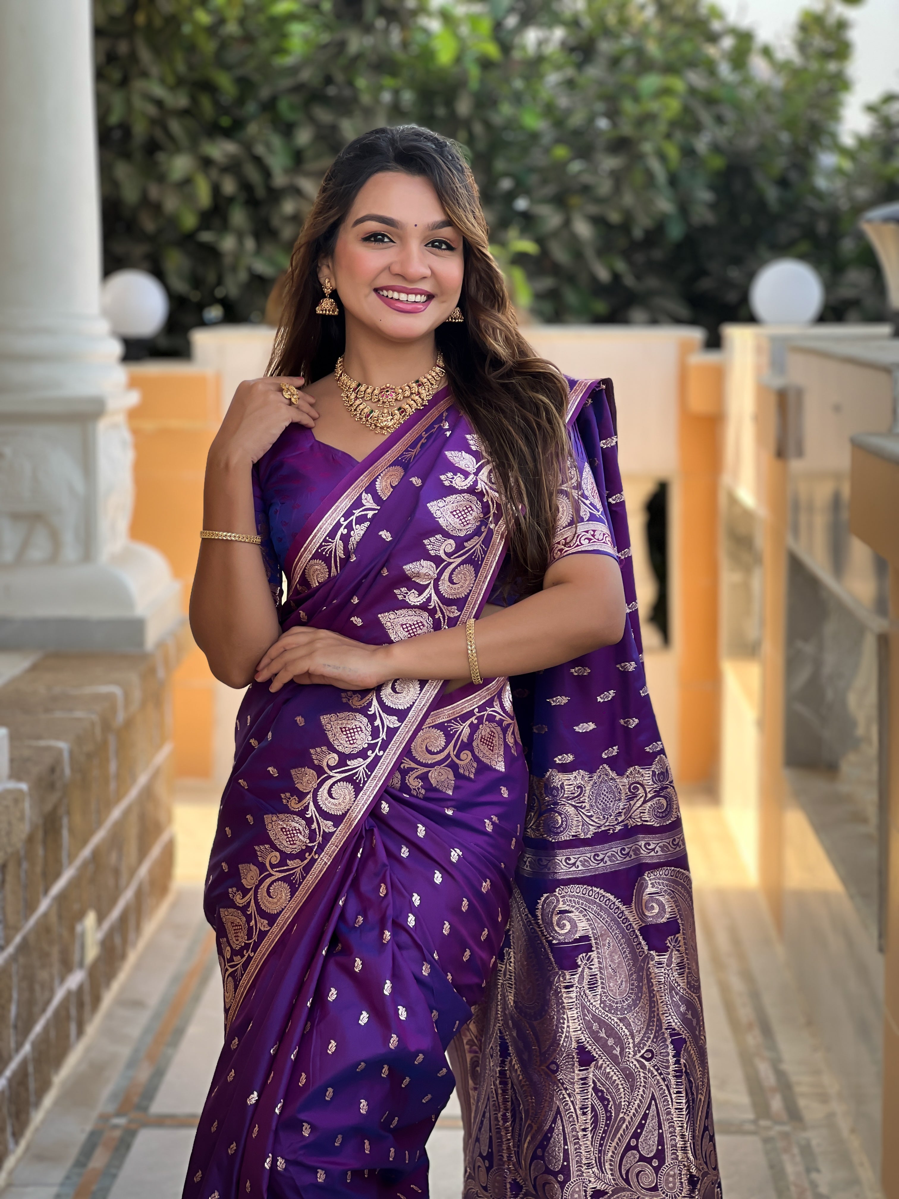 Wedding Wear Purple Soft Banarasi Silk Saree