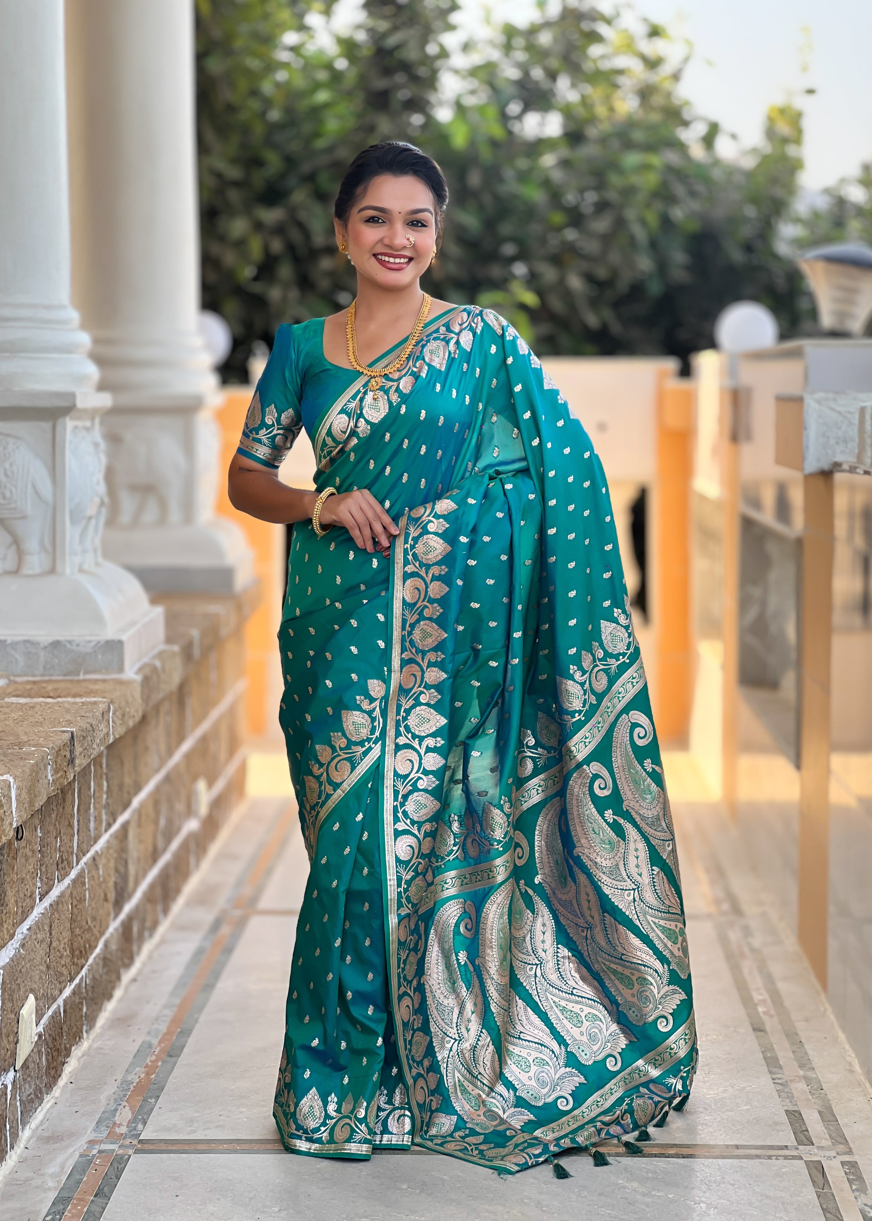 Wedding Wear Rama Soft Banarasi Silk Saree