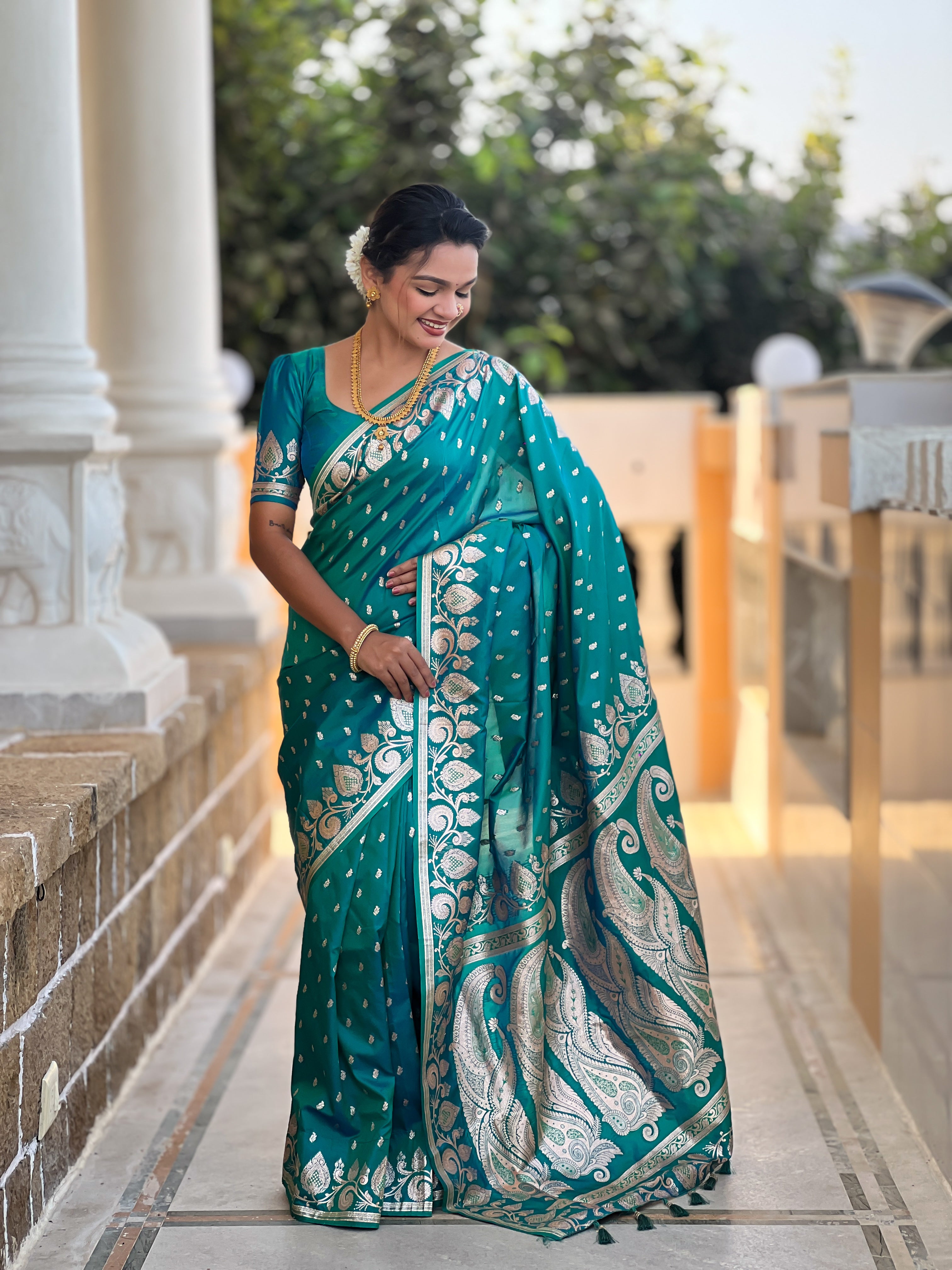 Wedding Wear Rama Soft Banarasi Silk Saree