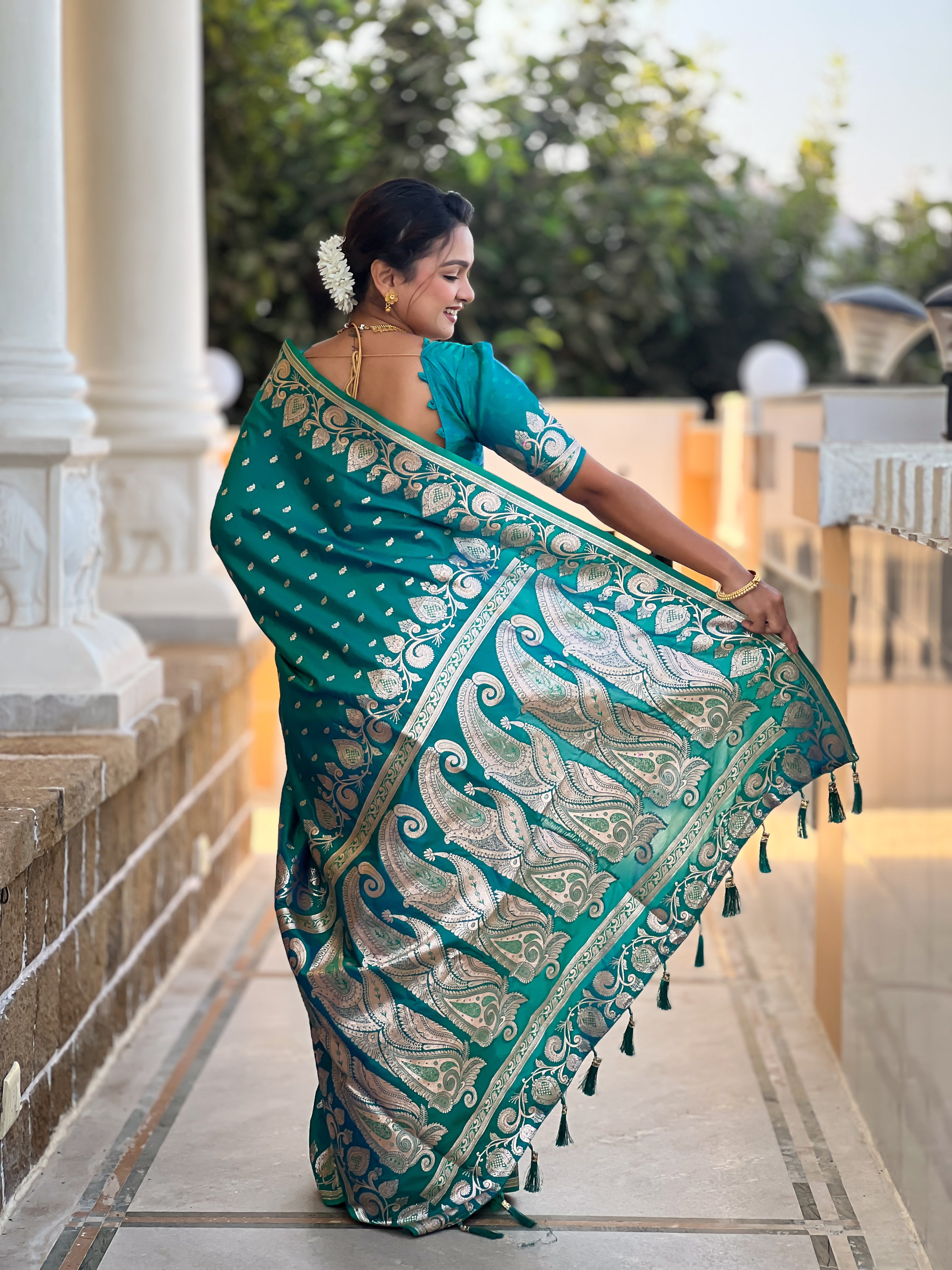 Wedding Wear Rama Soft Banarasi Silk Saree