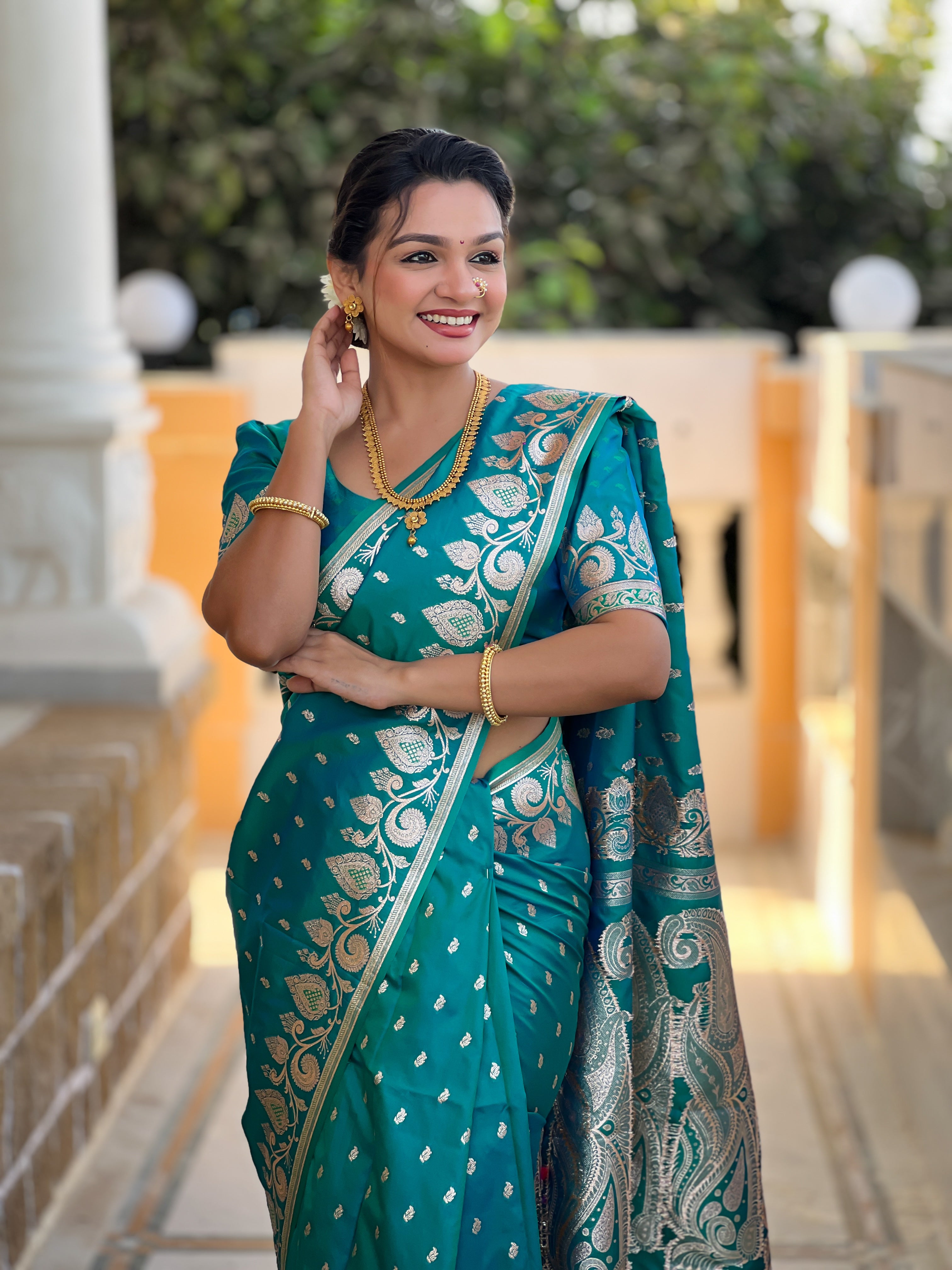 Wedding Wear Rama Soft Banarasi Silk Saree