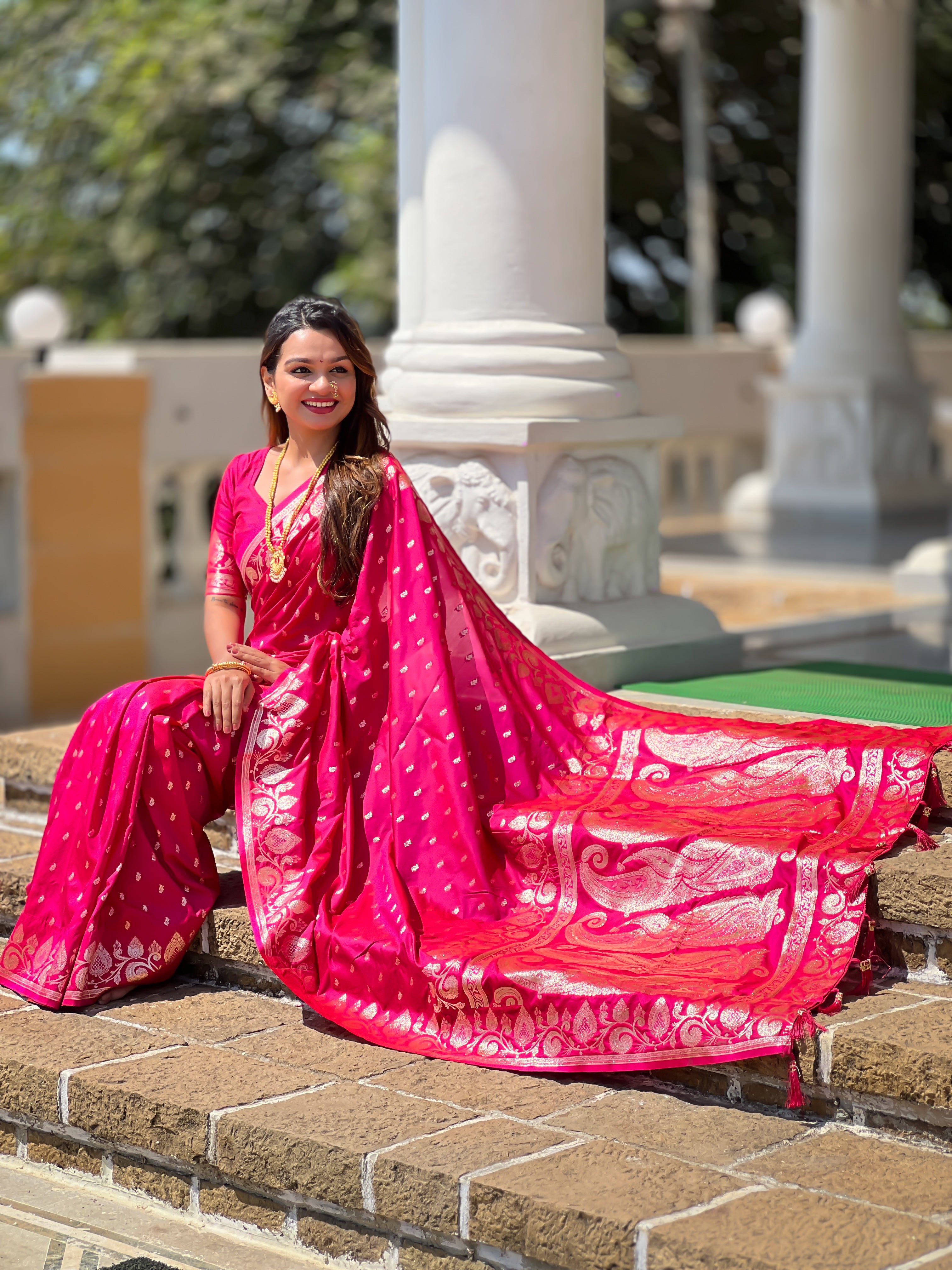 Wedding Wear Rani Pink Soft Banarasi Silk Saree