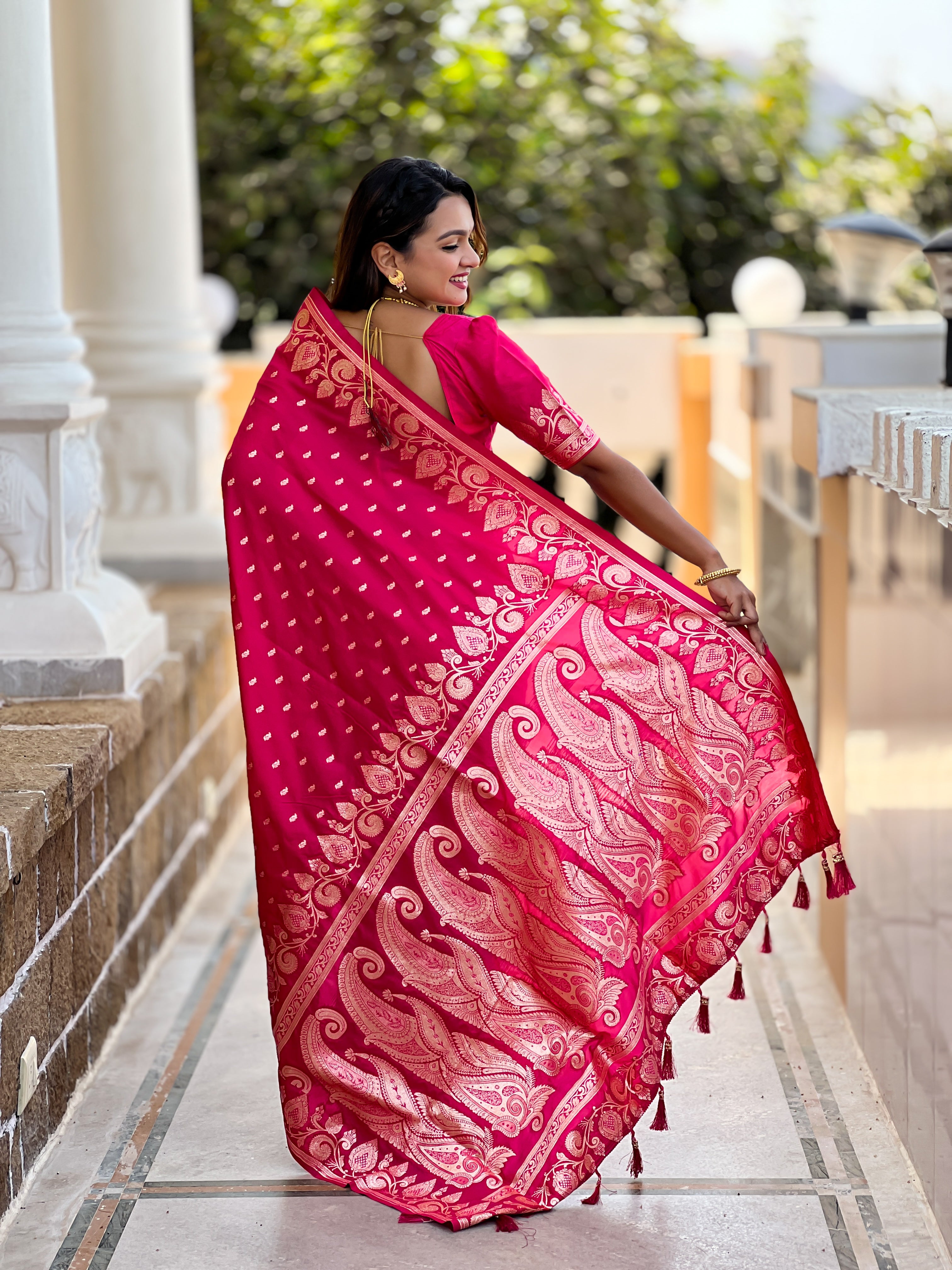 Wedding Wear Rani Pink Soft Banarasi Silk Saree