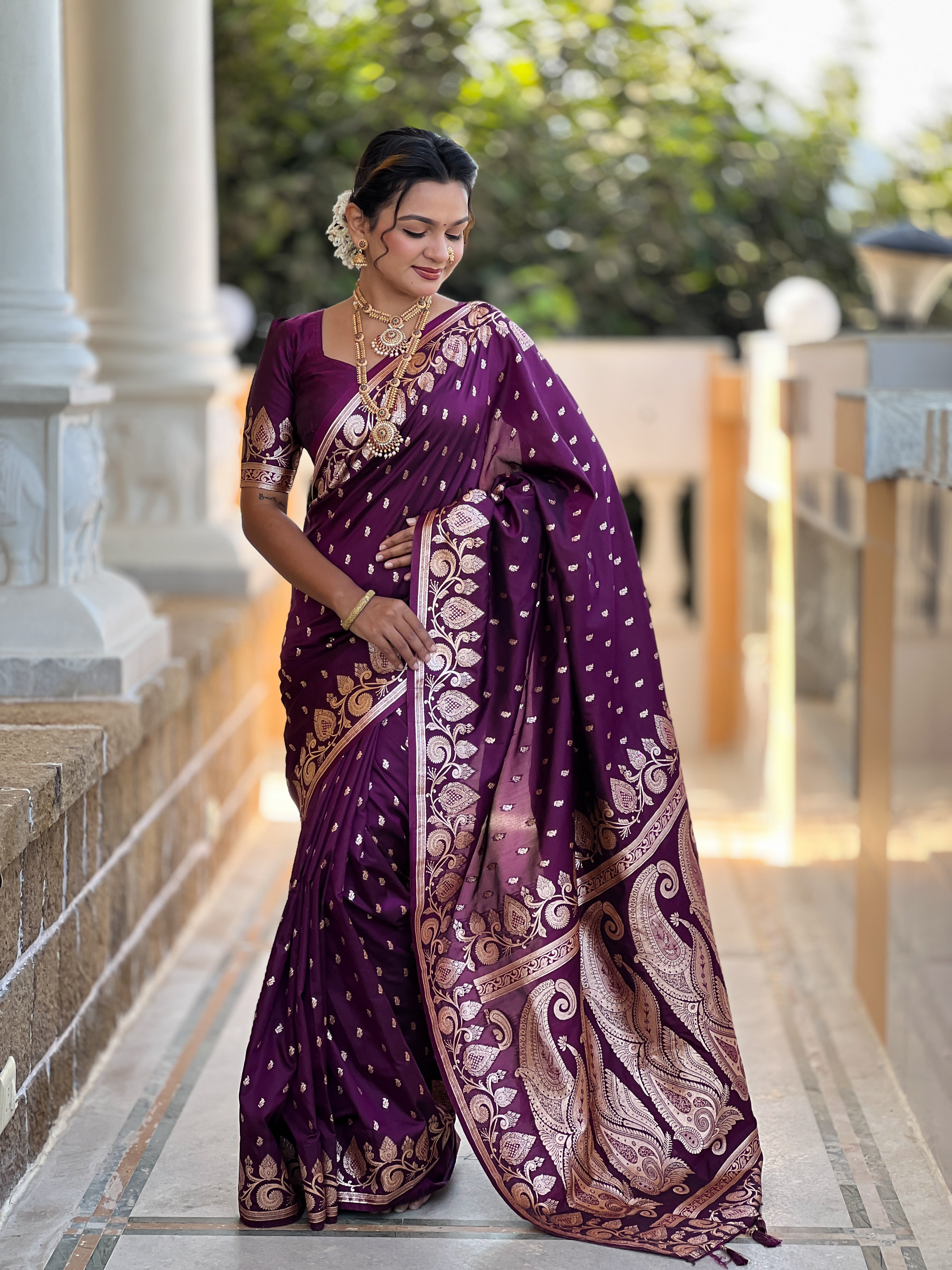 Wedding Wear Wine Soft Banarasi Silk Saree