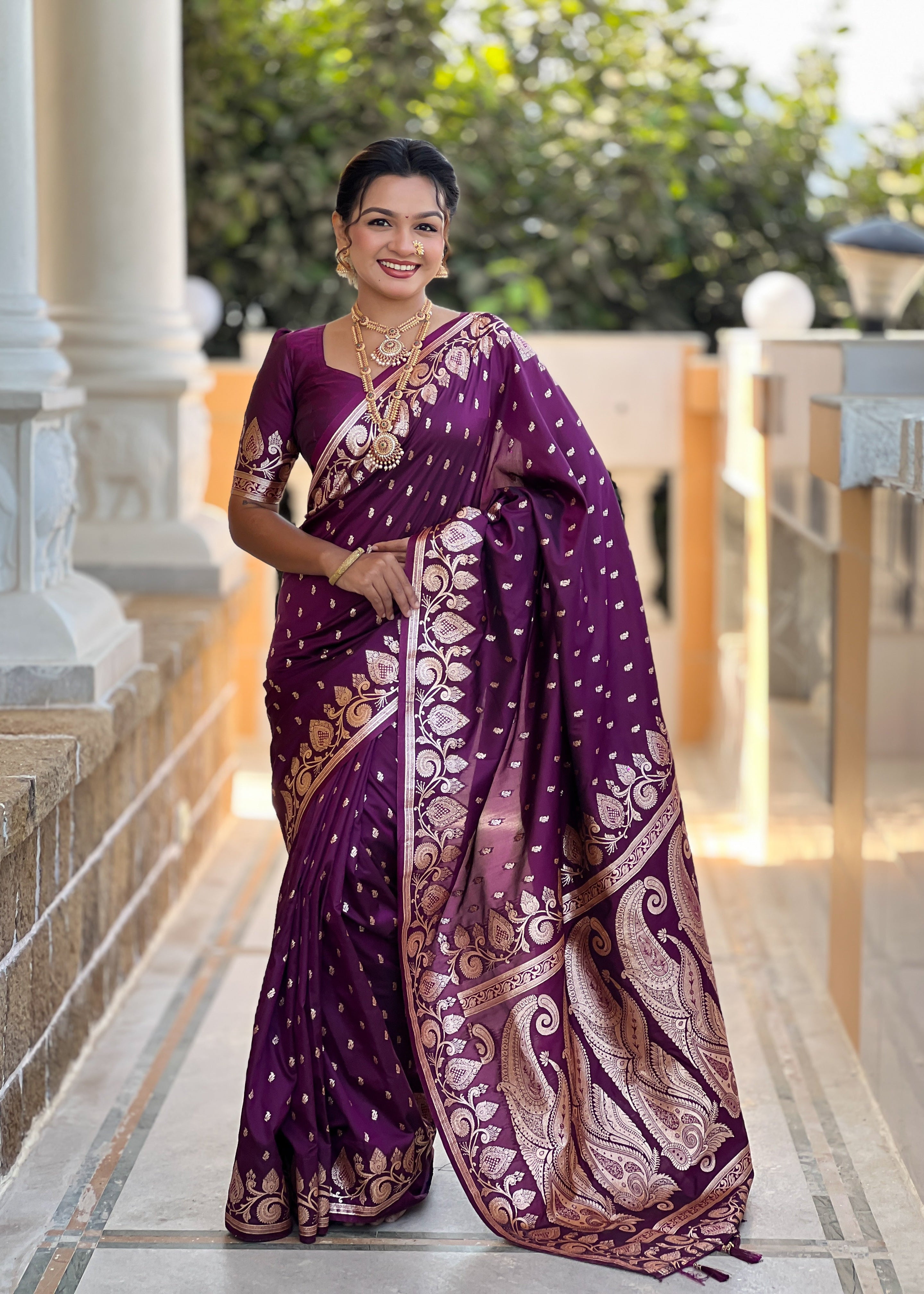 Wedding Wear Wine Soft Banarasi Silk Saree