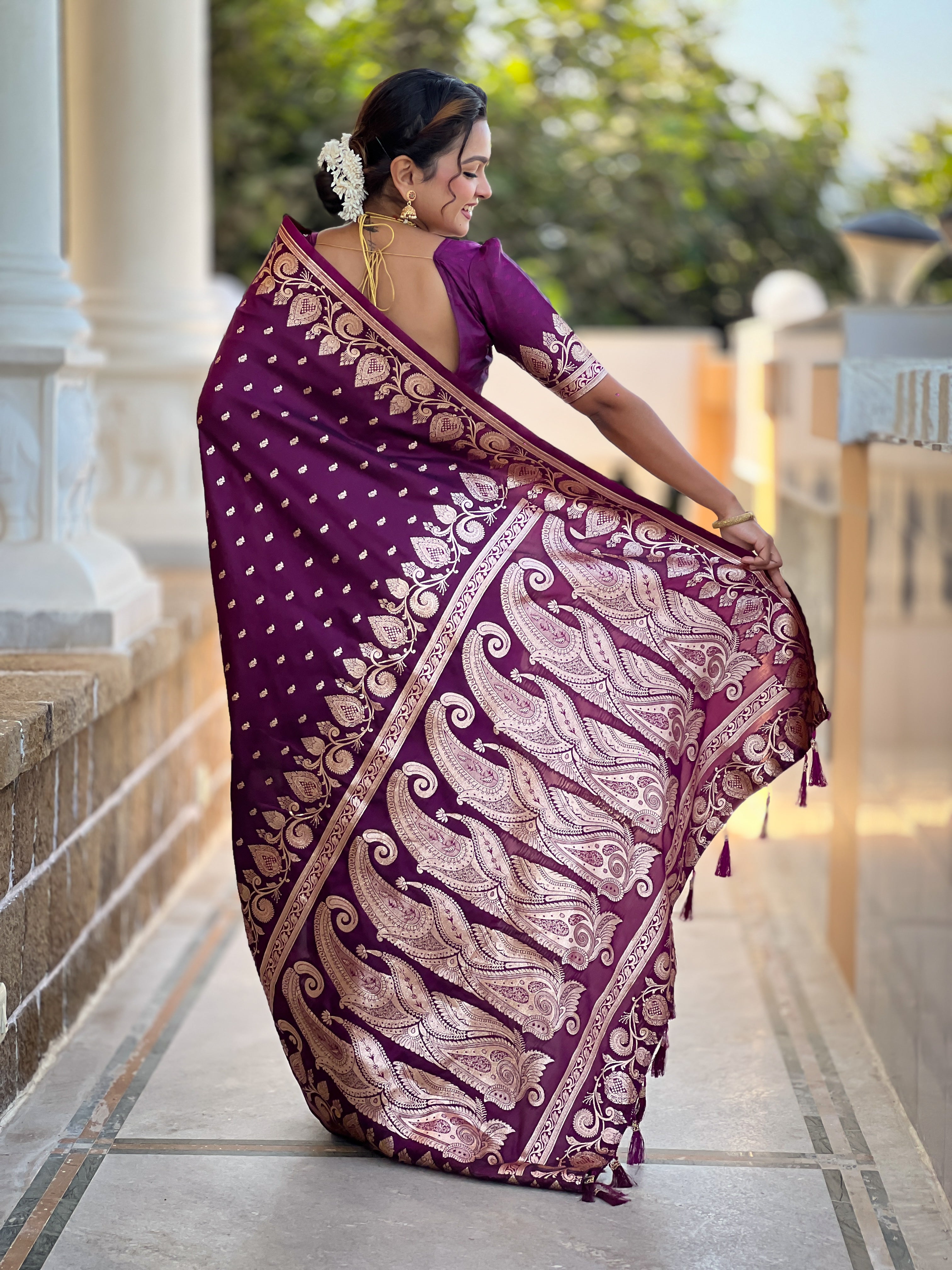 Wedding Wear Wine Soft Banarasi Silk Saree