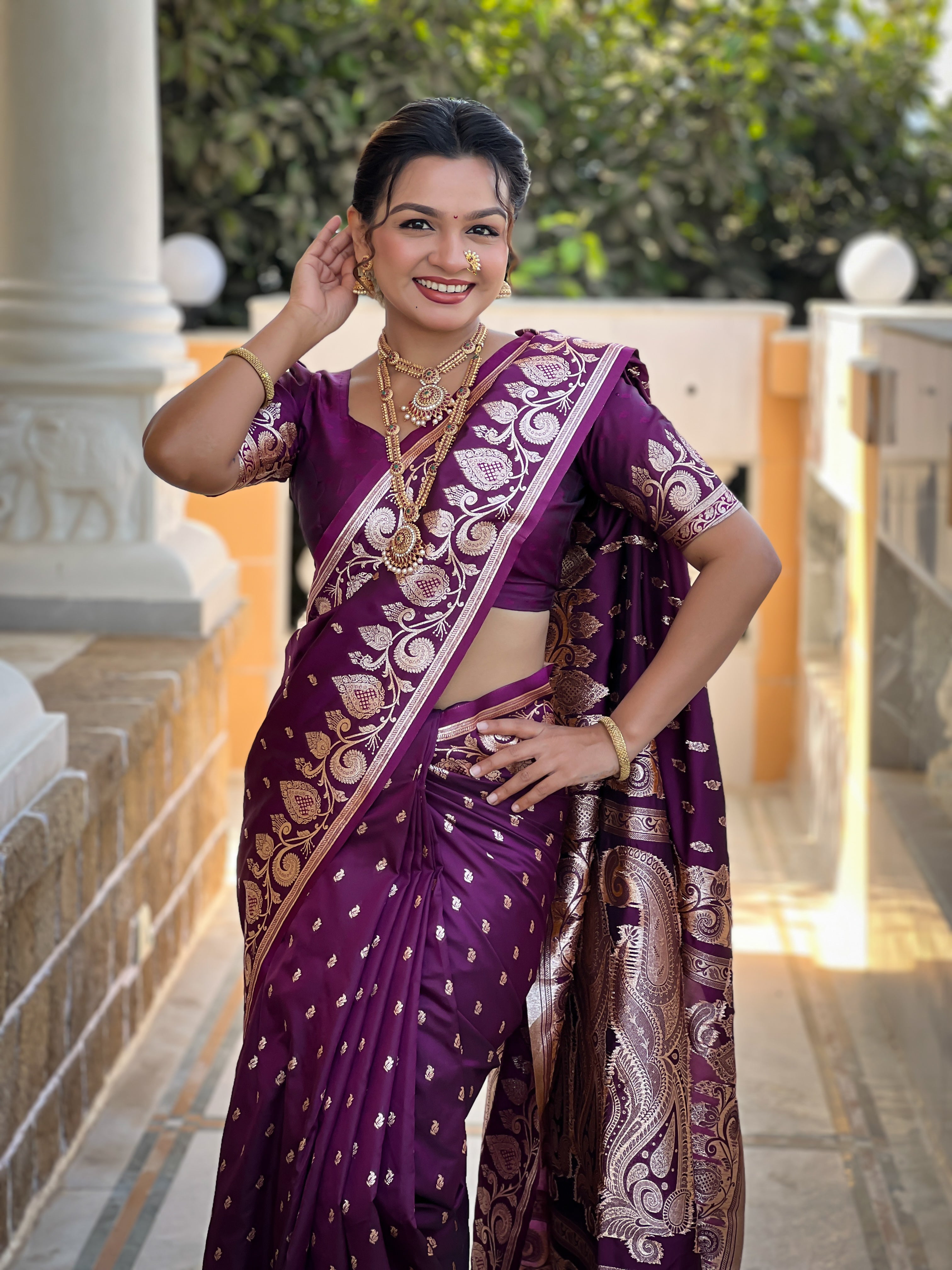 Wedding Wear Wine Soft Banarasi Silk Saree
