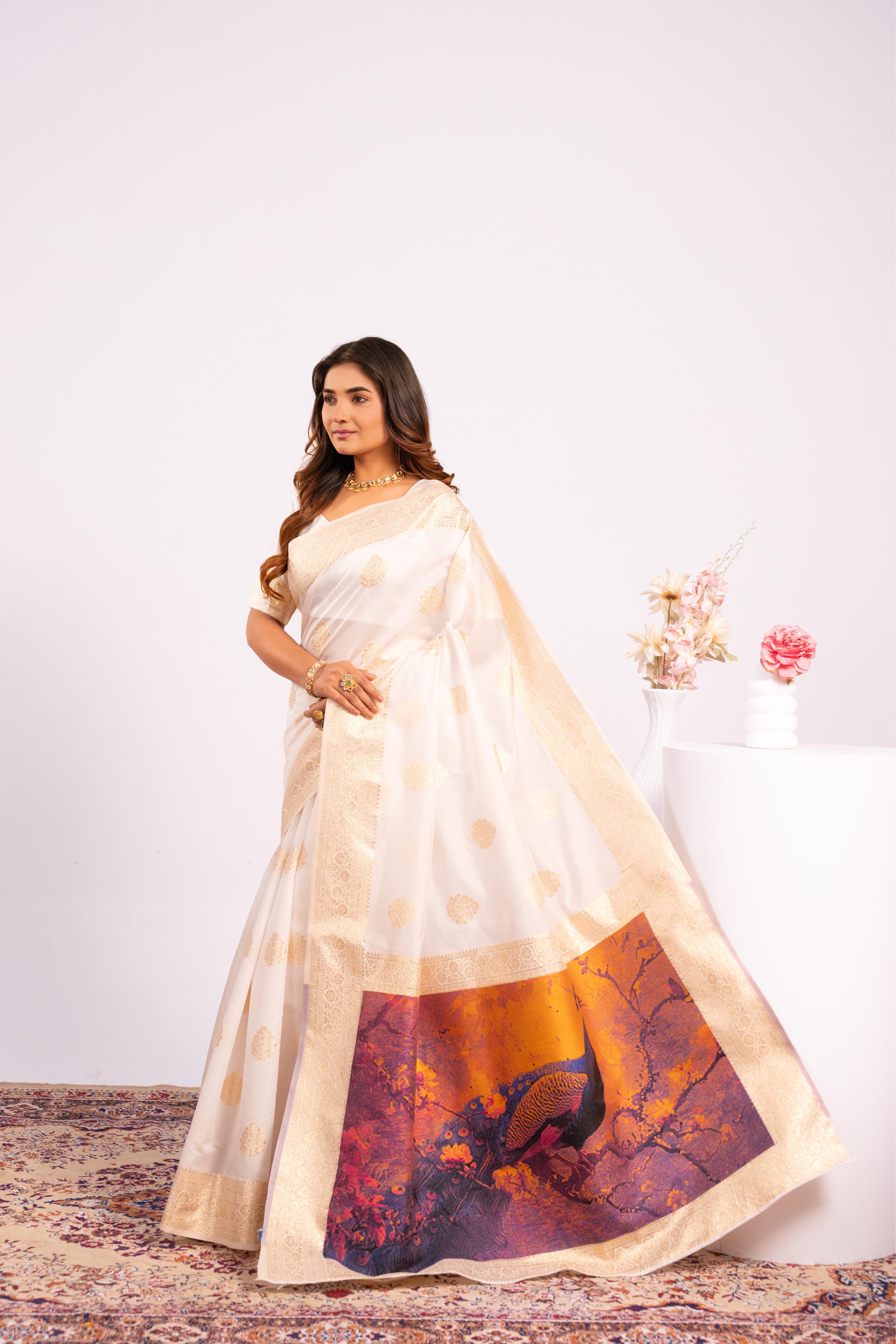 White Soft Banarasi Silk Saree