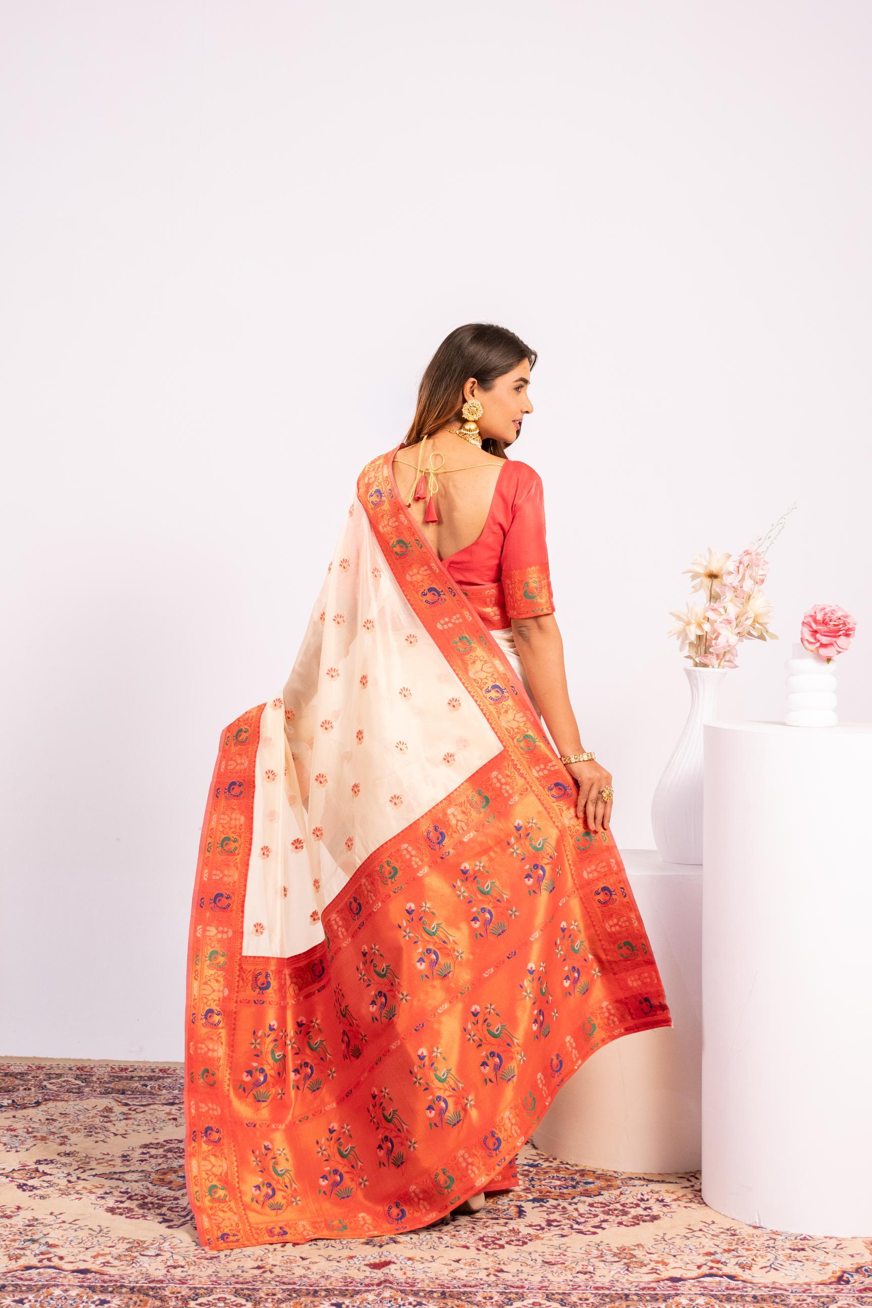 White Tissue Silk Paithani Saree
