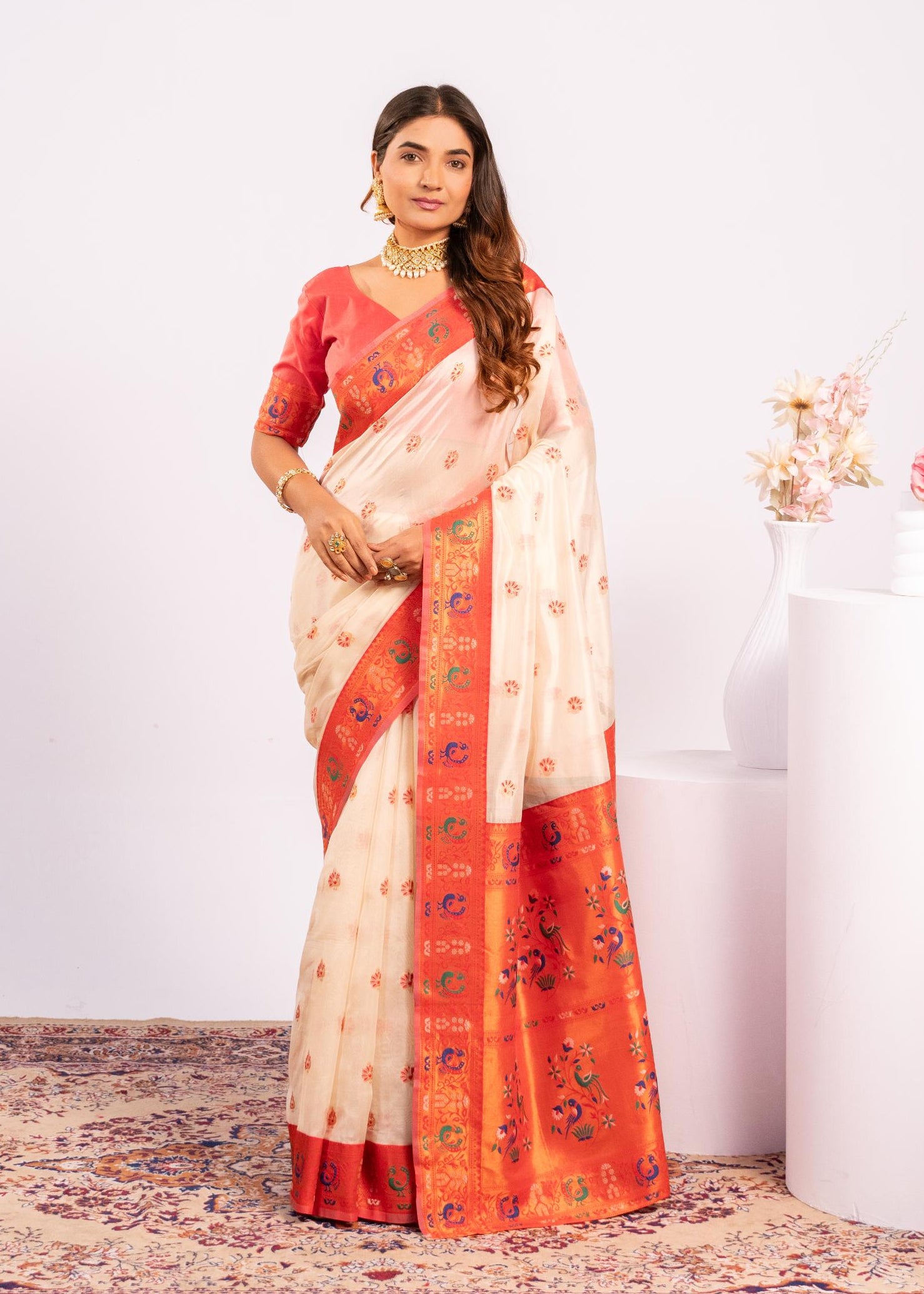 White Tissue Silk Paithani Saree