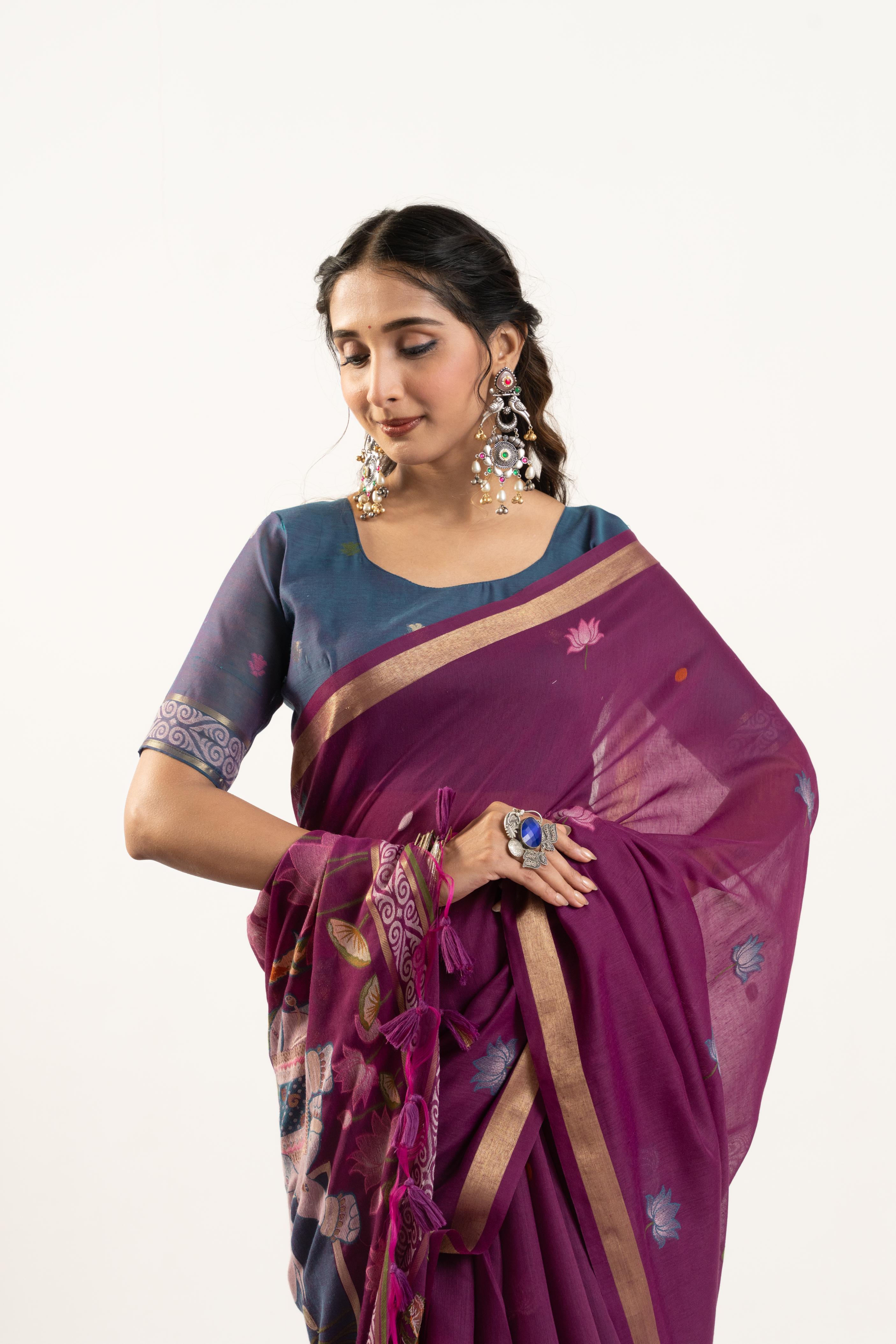 Wine Designer Muga Cotton Saree